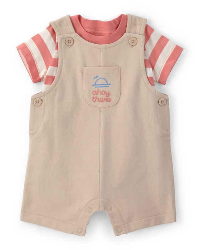 Carter's Baby Boys Stripe 2 Piece Fashion Shortall Set, Brown