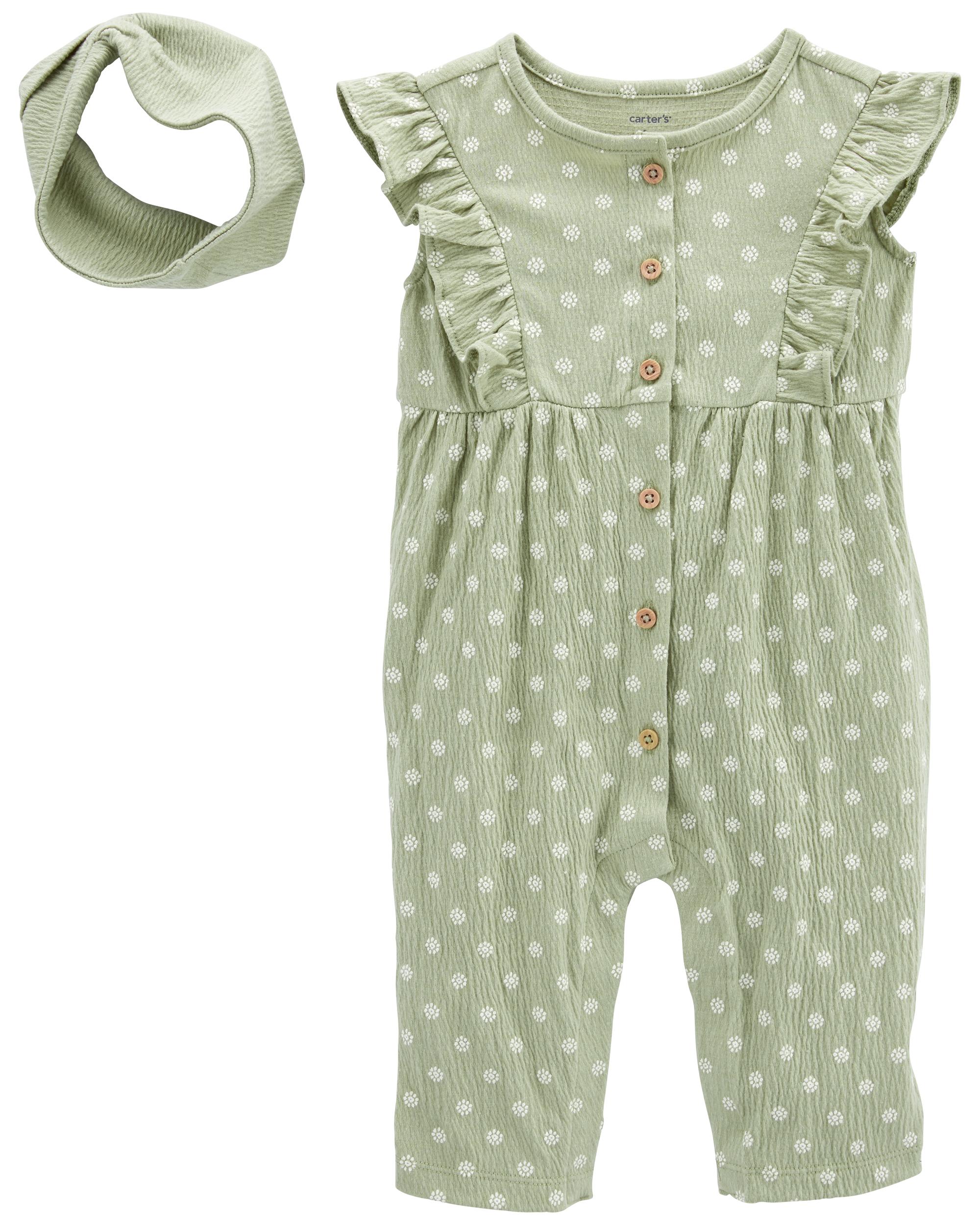 Carter's 2-Piece All-Over Printed Jumpsuit and Headwrap Set