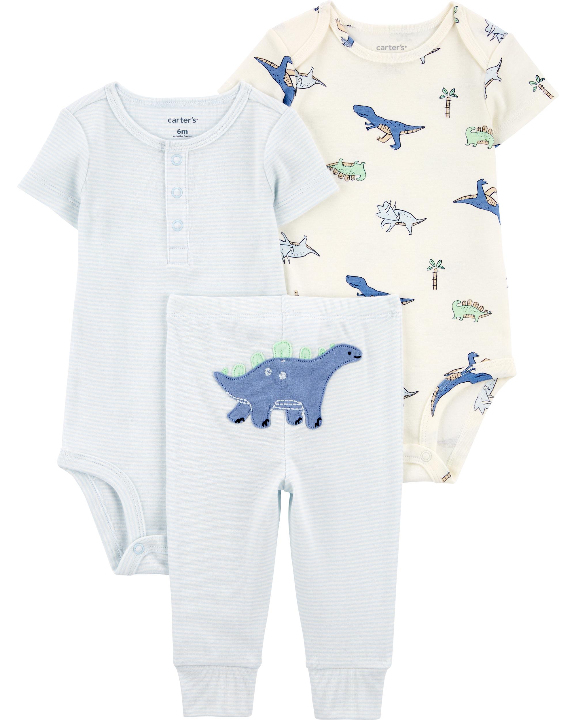 Carter's 3-Piece Striped and Dino Printed Little Outfit Set