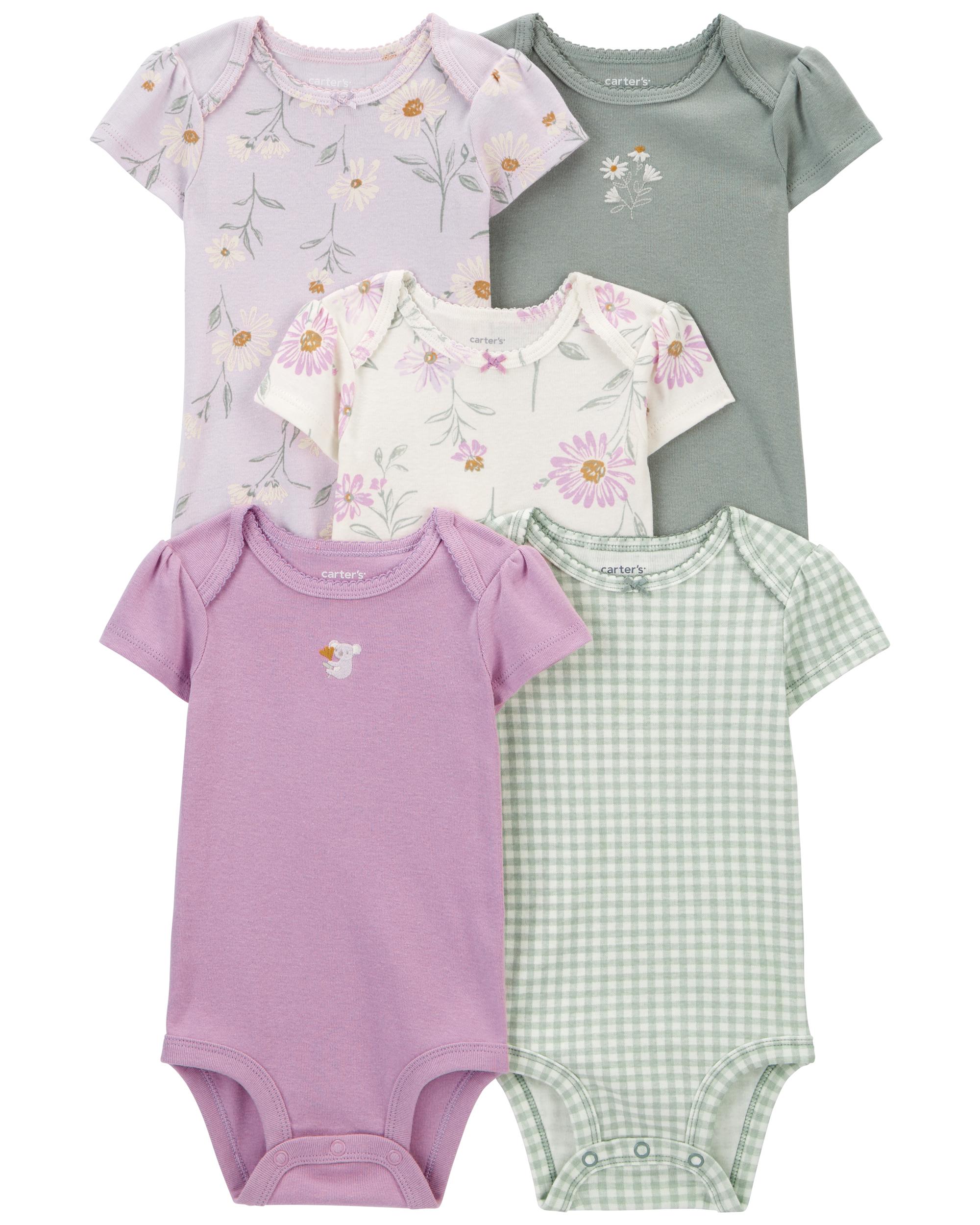 Carter's 5-Piece Floral and Chequered Bodysuit Pack