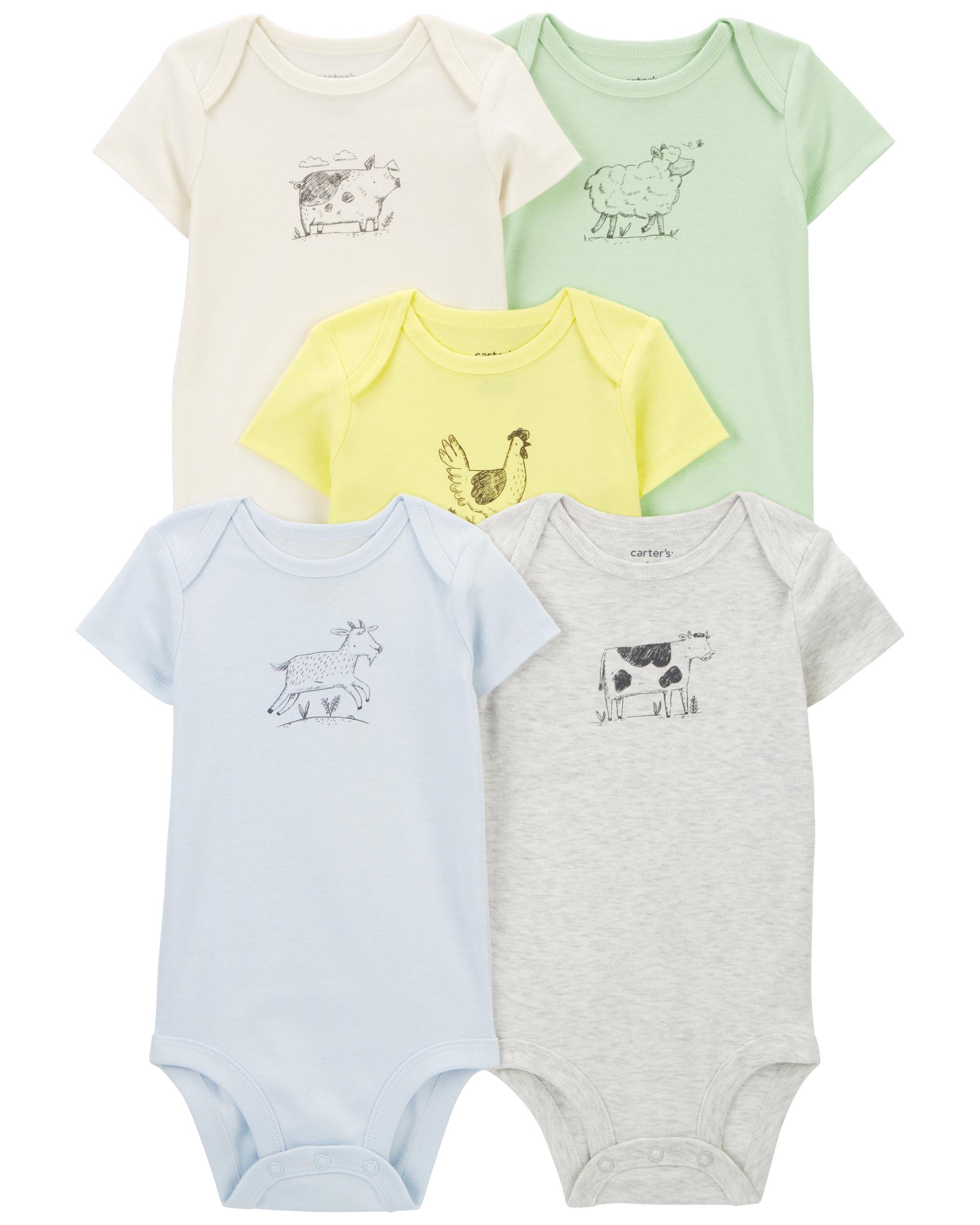 Carter's 5-Piece Farm Animal Printed Bodysuit Pack