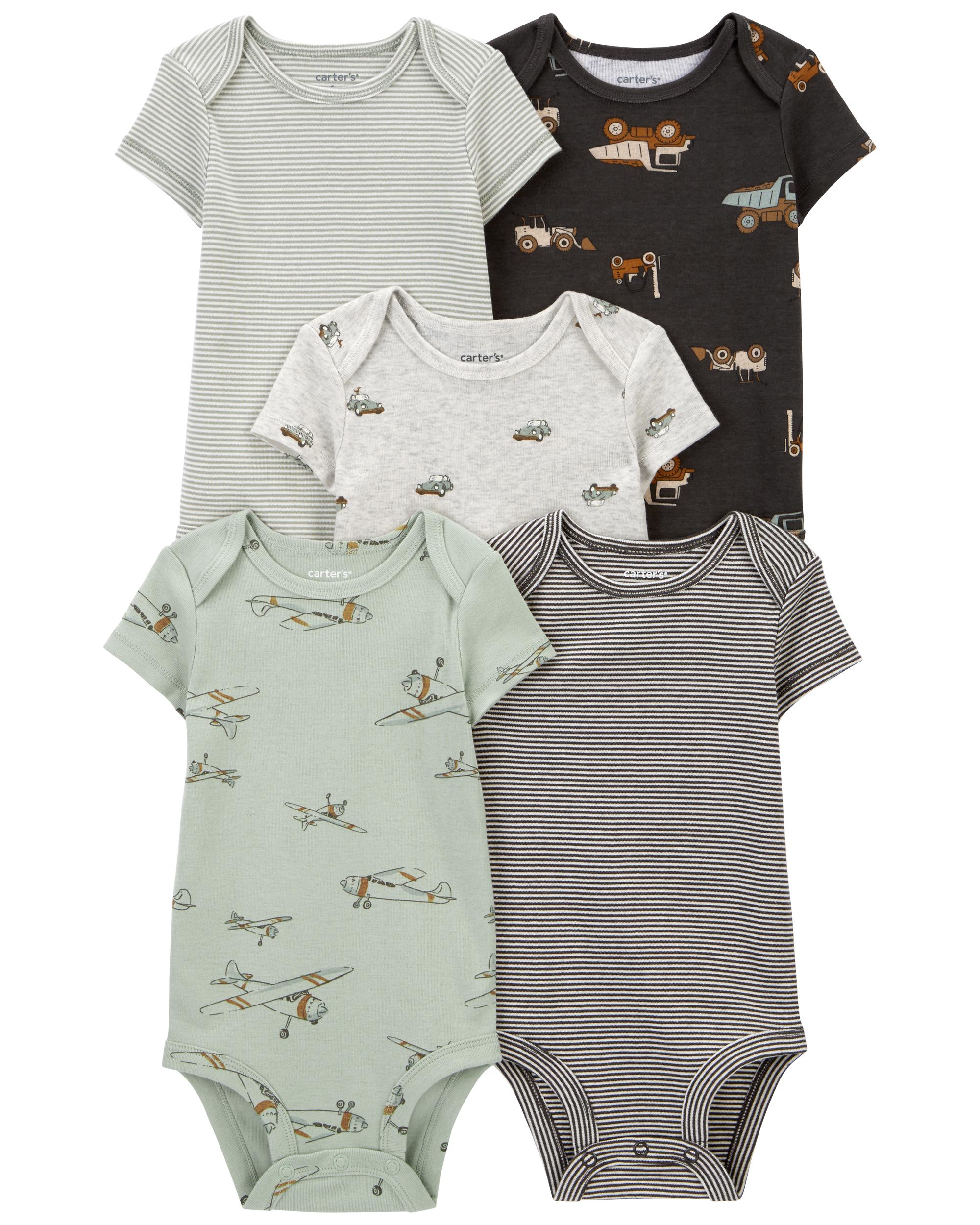 Carter's 5-Piece Striped and Vehicle Printed Bodysuit Pack
