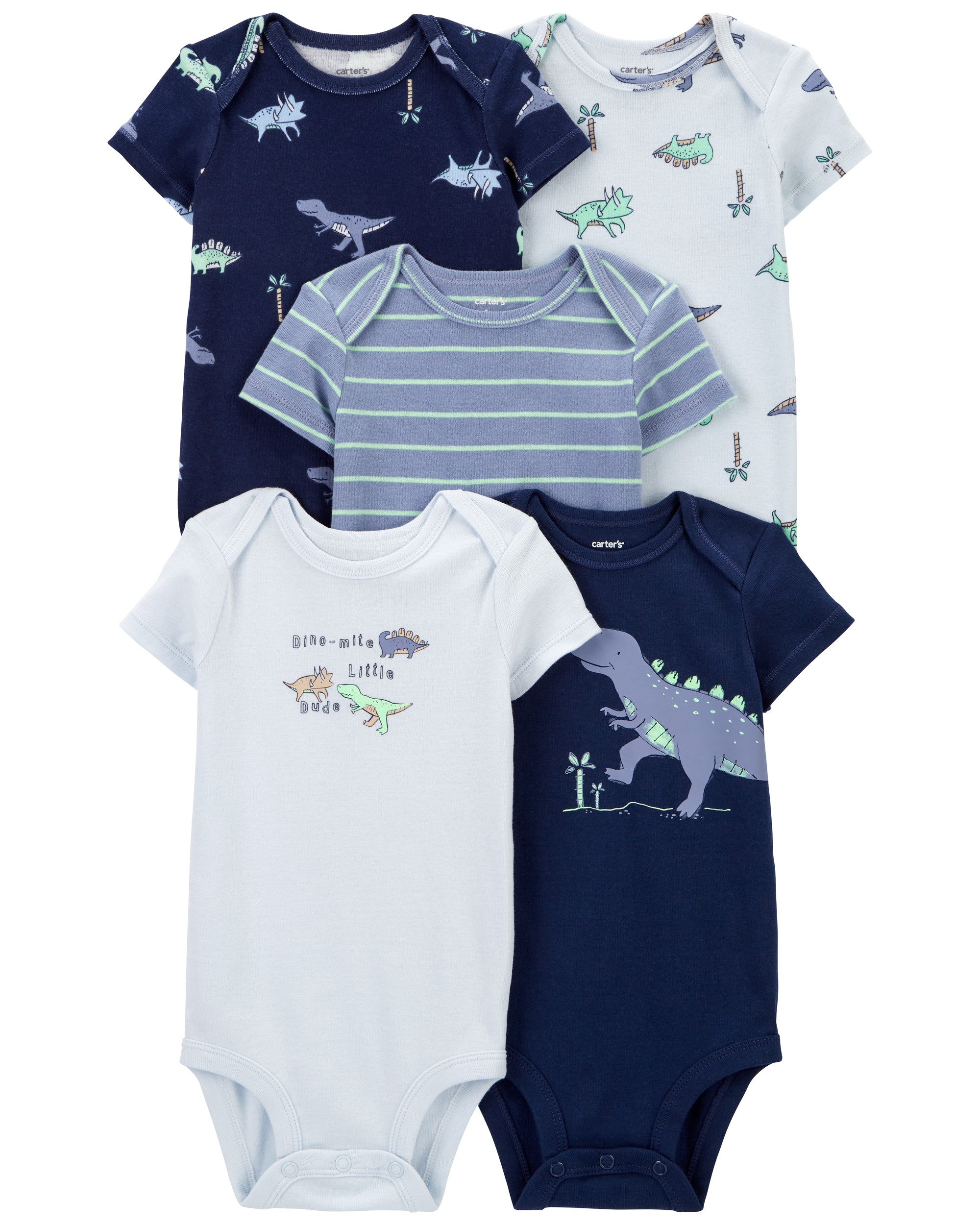 Carter's SU24 I B 5PK Bodysuit Blue Stripe Dino