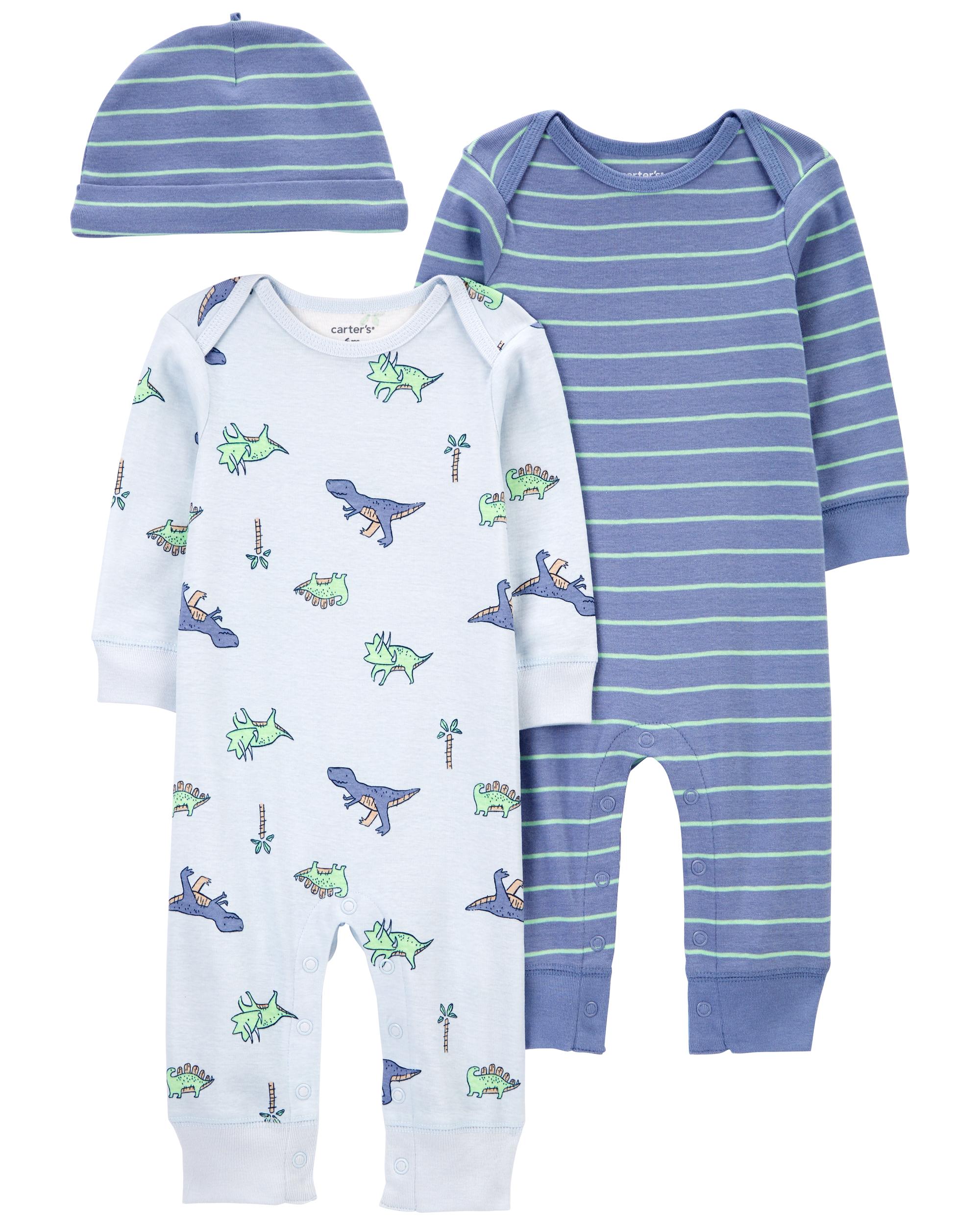 Carter's 3-Piece Dino and Stripe Printed Jumpsuit Set