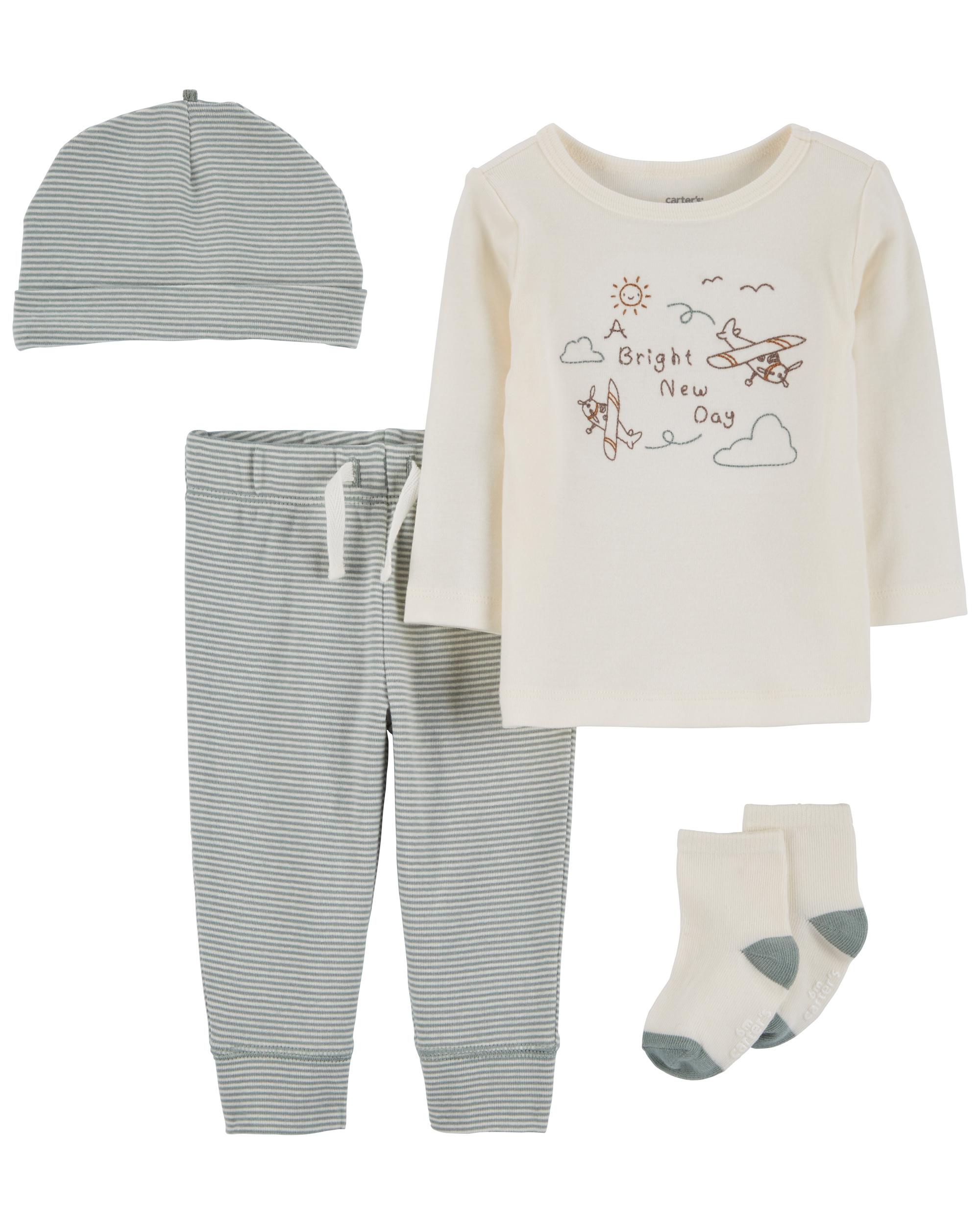 Carter's 4-Piece Striped and Aeroplane Printed Outfit Set
