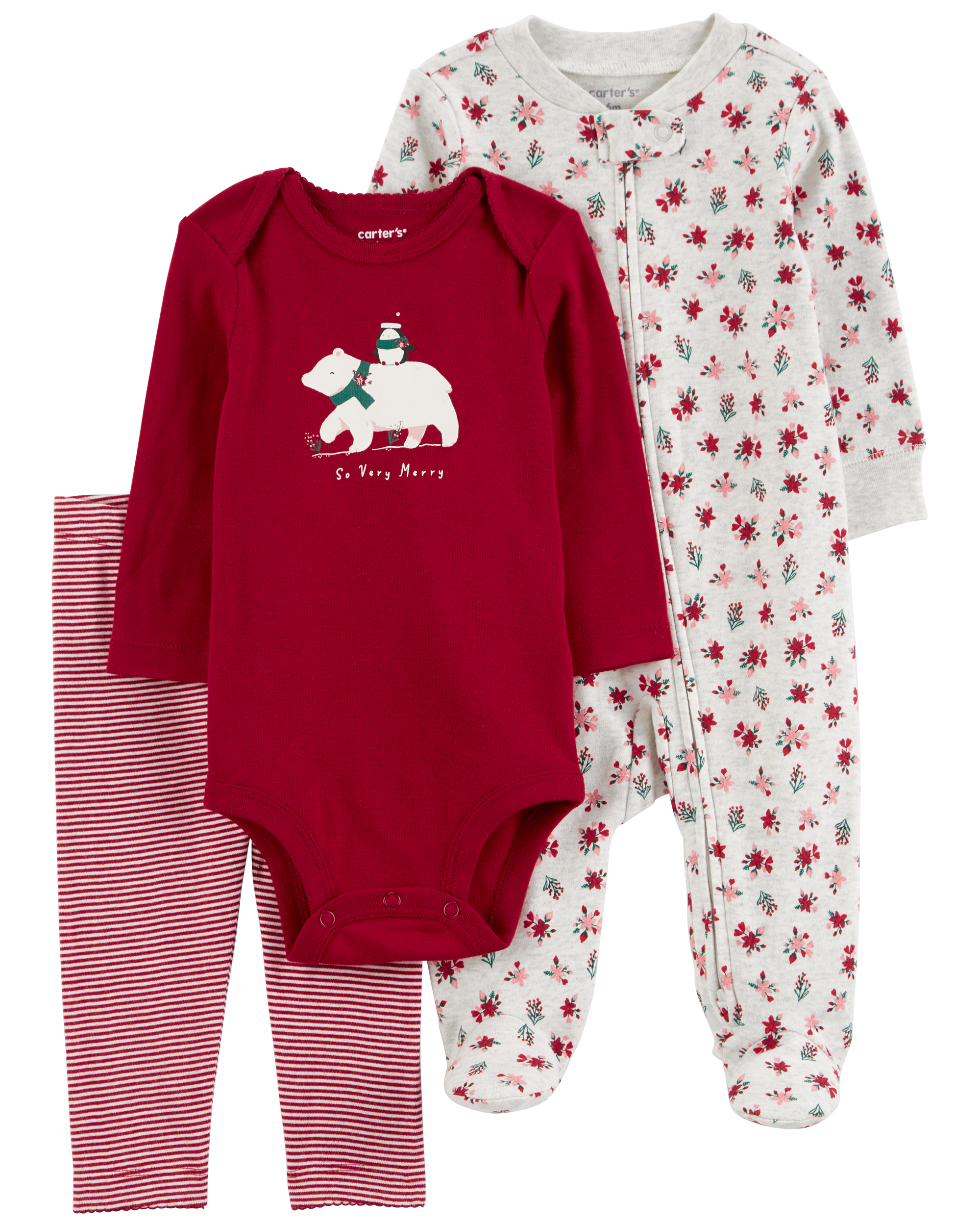 Carter's 3 Piece Red Floral Holiday