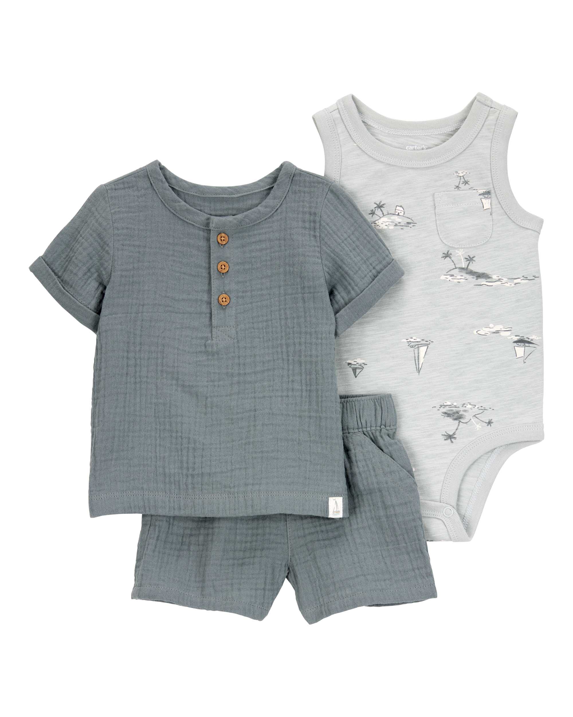 Carter's 3-Piece Palm Tree Bodysuit and Shorts Set