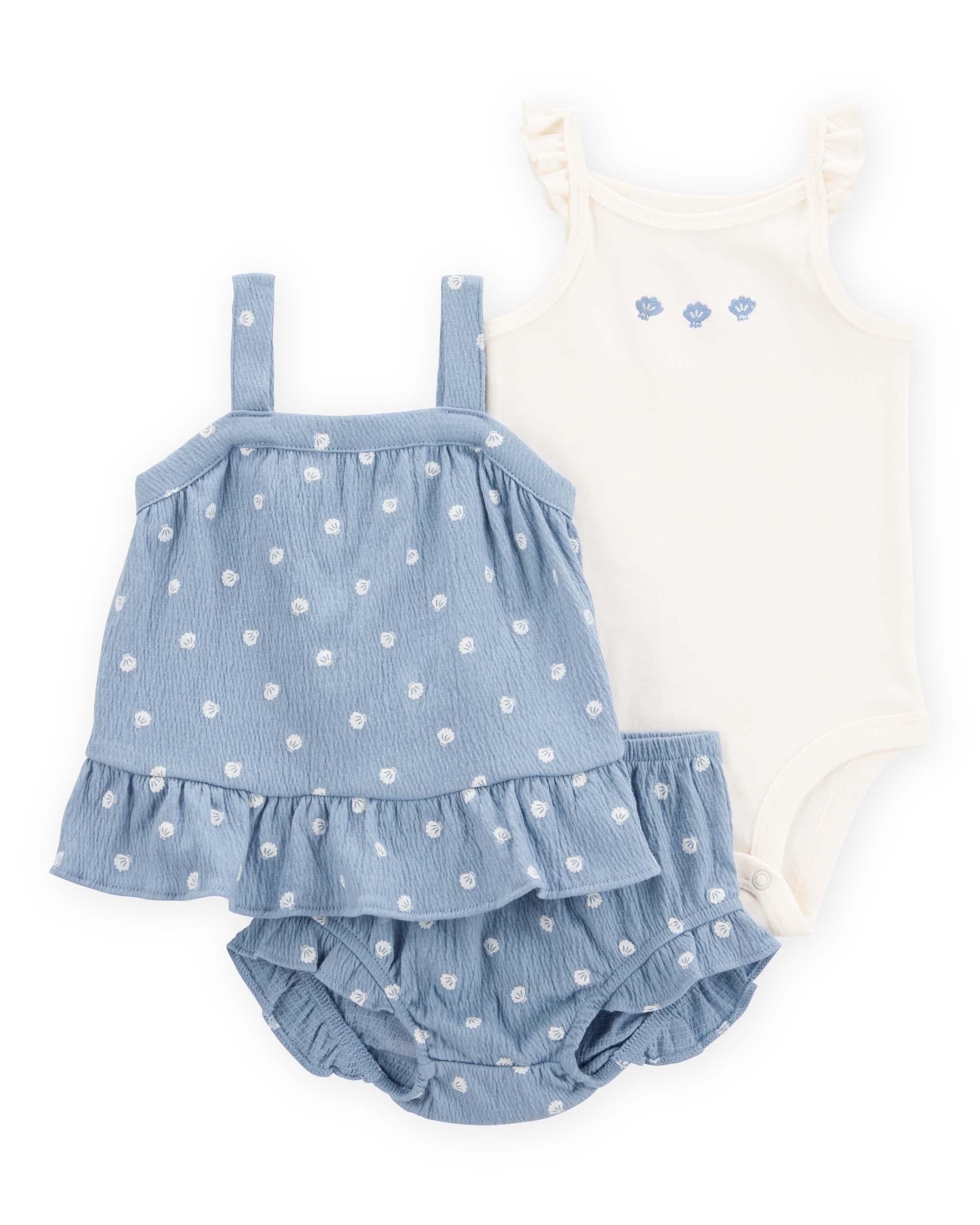 Carter's Baby 3-Piece Shell Print Outfit Set - Blue & White