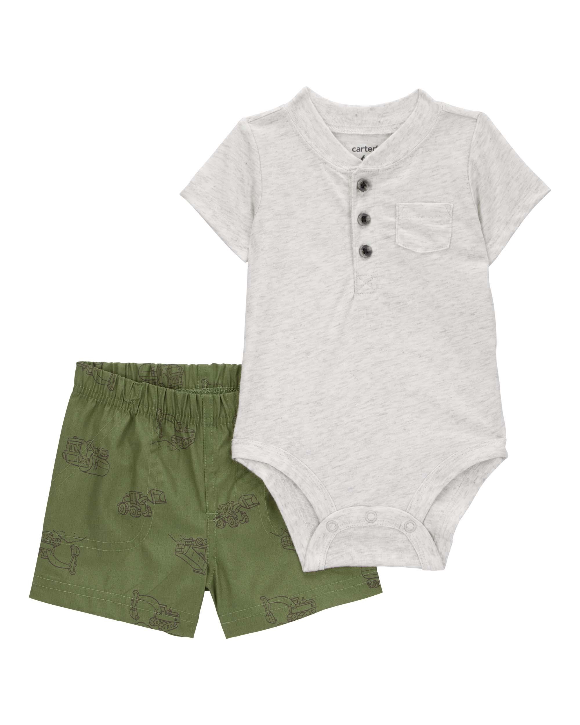 Carter's Baby 2-Piece Construction Vehicle Print Shorts Set - Grey & Green
