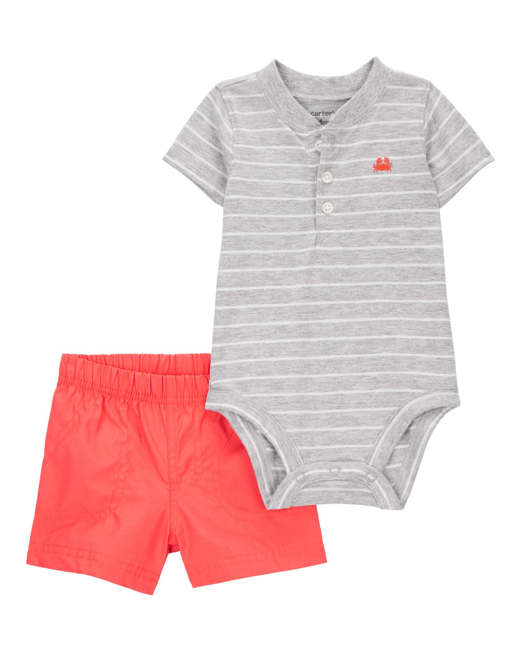 Carter's Baby 2-Piece Striped Bodysuit & Pull-On Short Set - Grey & Orange