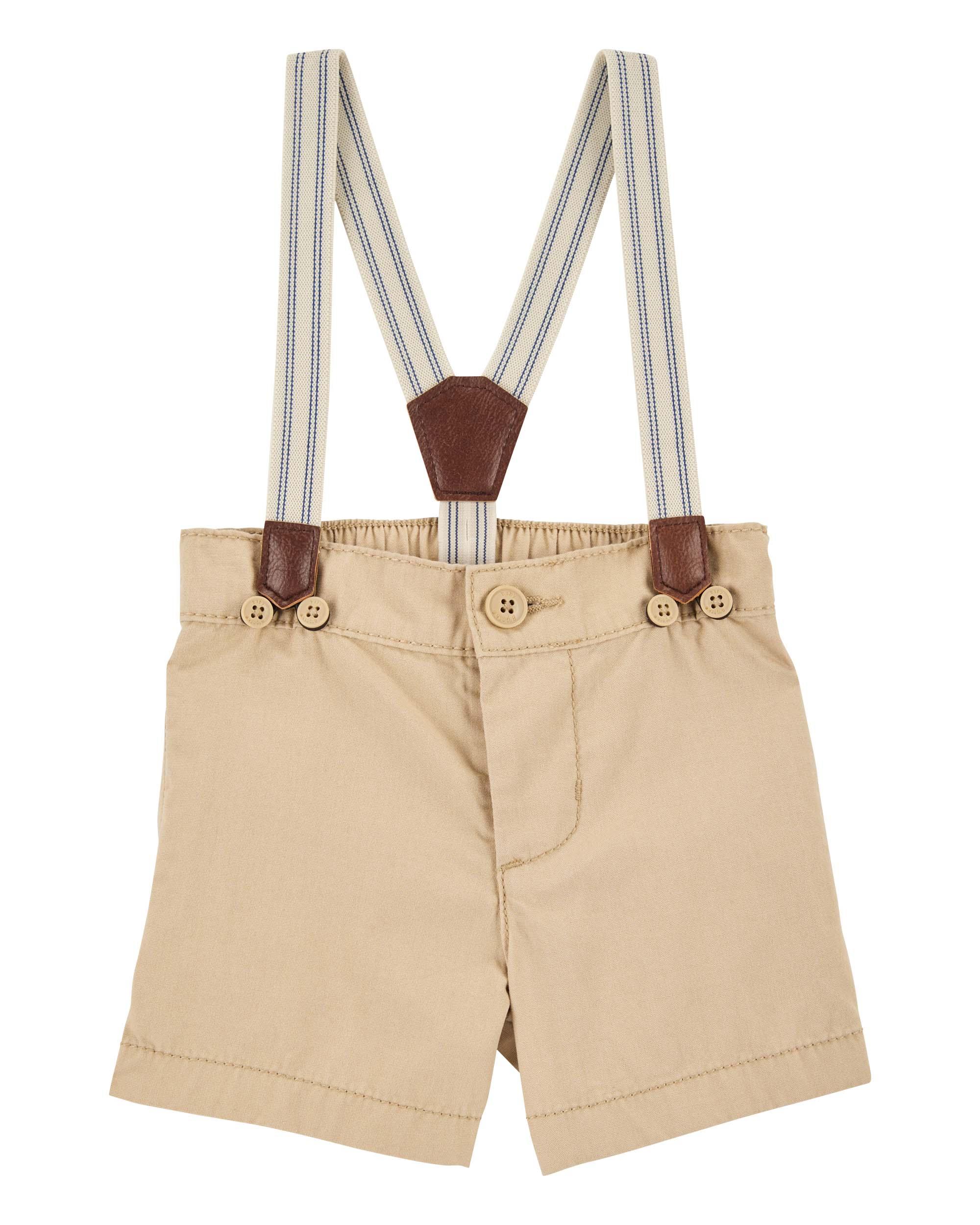 OSHKOSH Baby Suspender Shorts - Khaki
