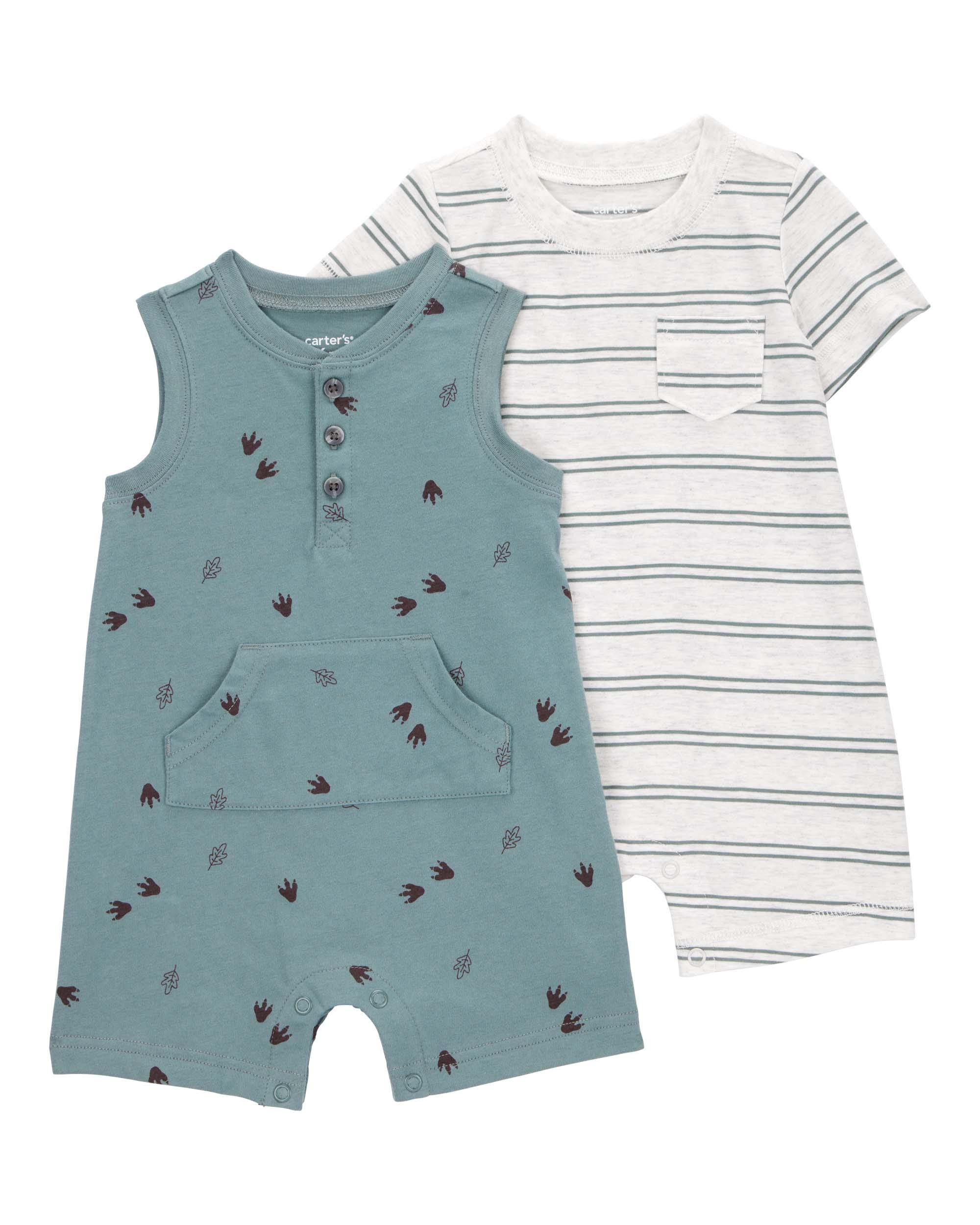 Carter's Baby 2-Piece Striped Rompers - White & Green