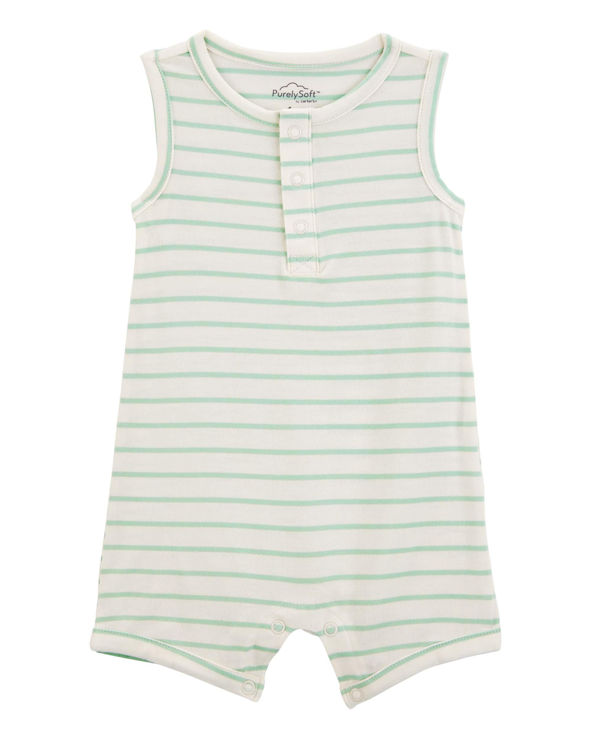 PurelySoft Baby Striped PurelySoft Romper - Green
