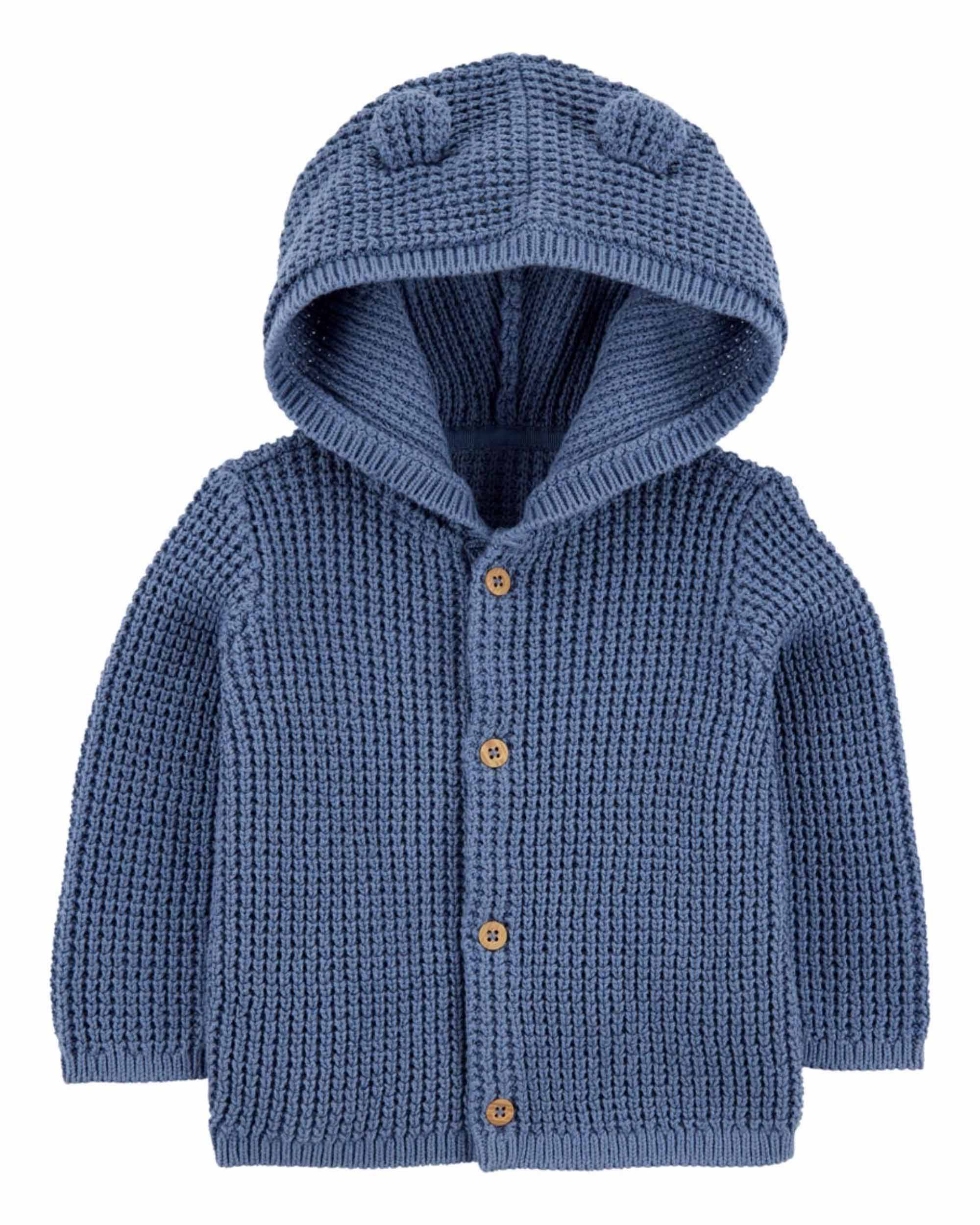 Carter's Hooded Waffle Knit Cardigan - Navy Blue