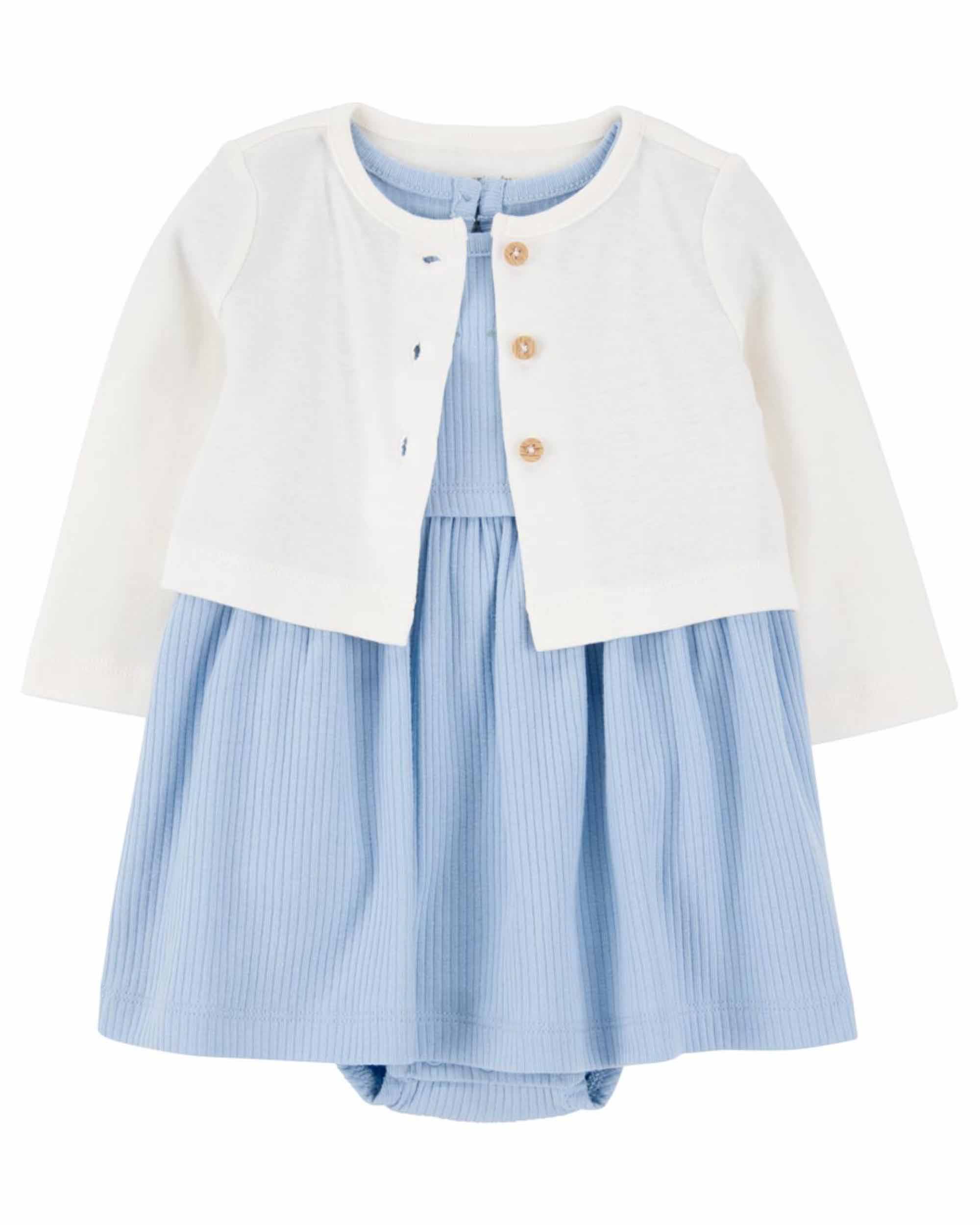 Carter's 2-Piece Floral Bodysuit Dress and Cardigan Set - Blue