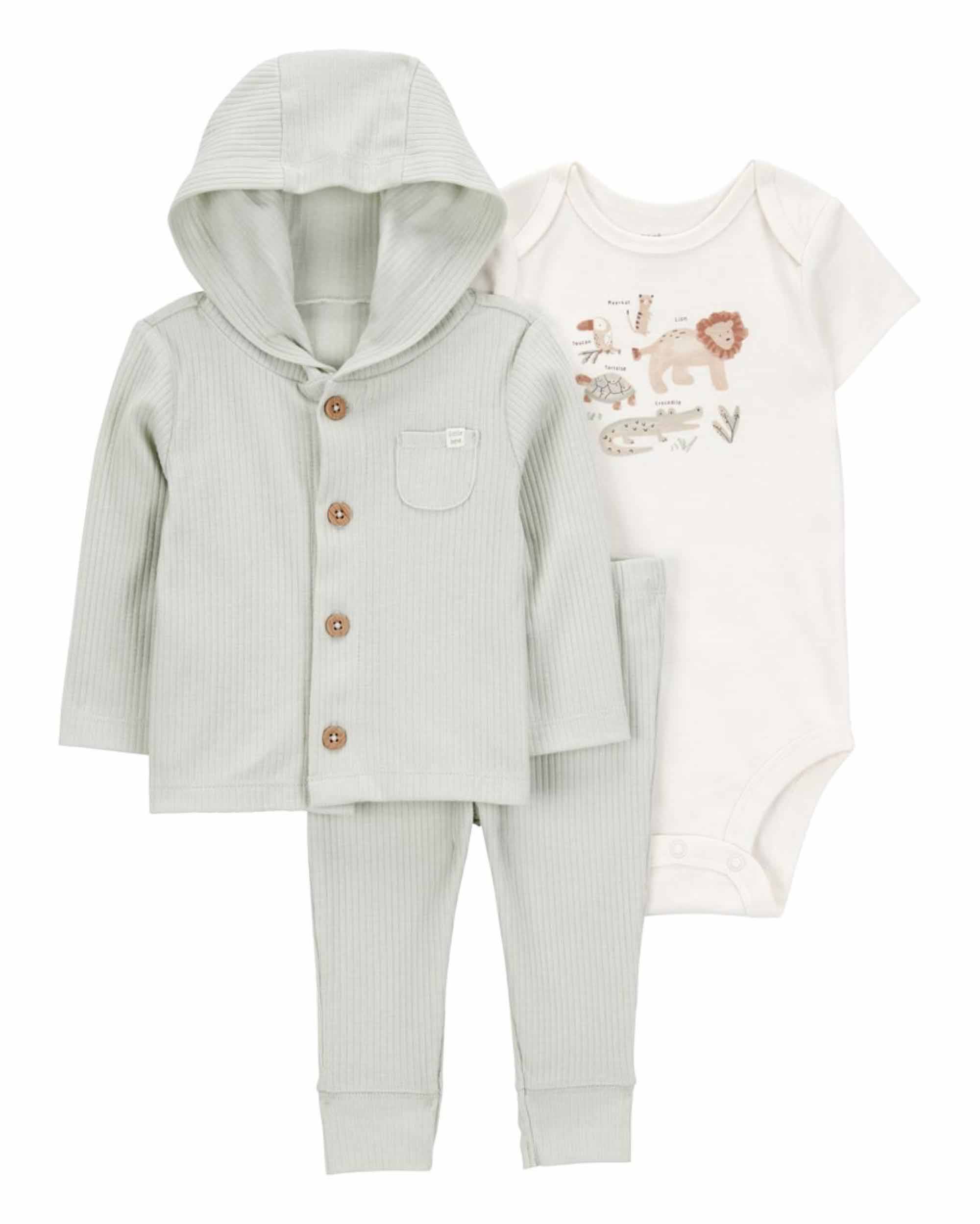 Carter's 3-Piece Animal Print Cardigan Set - Green & White