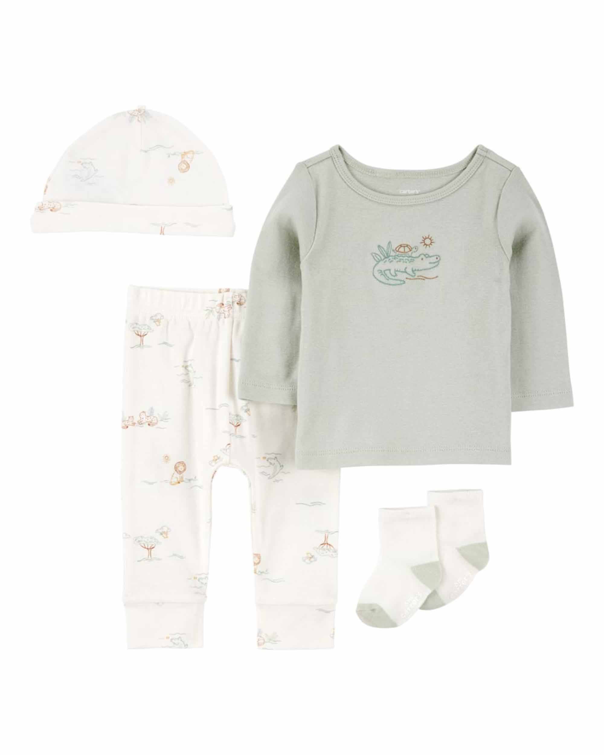 Carter's 4-Piece Alligator Print Outfit Set - Green & White