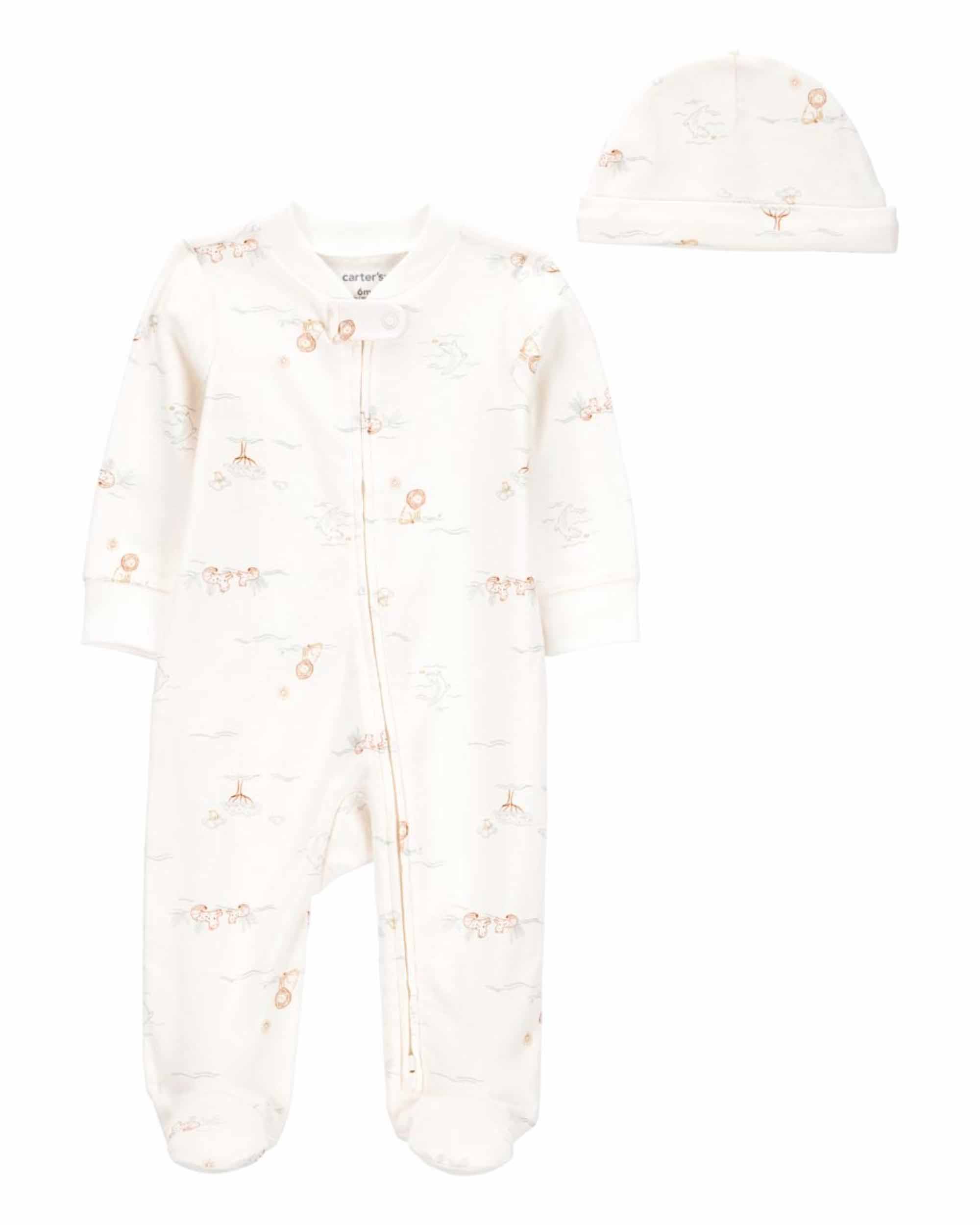 Carter's 2-Piece Animal Print Sleep & Play Pyjamas and Cap Set - Ivory