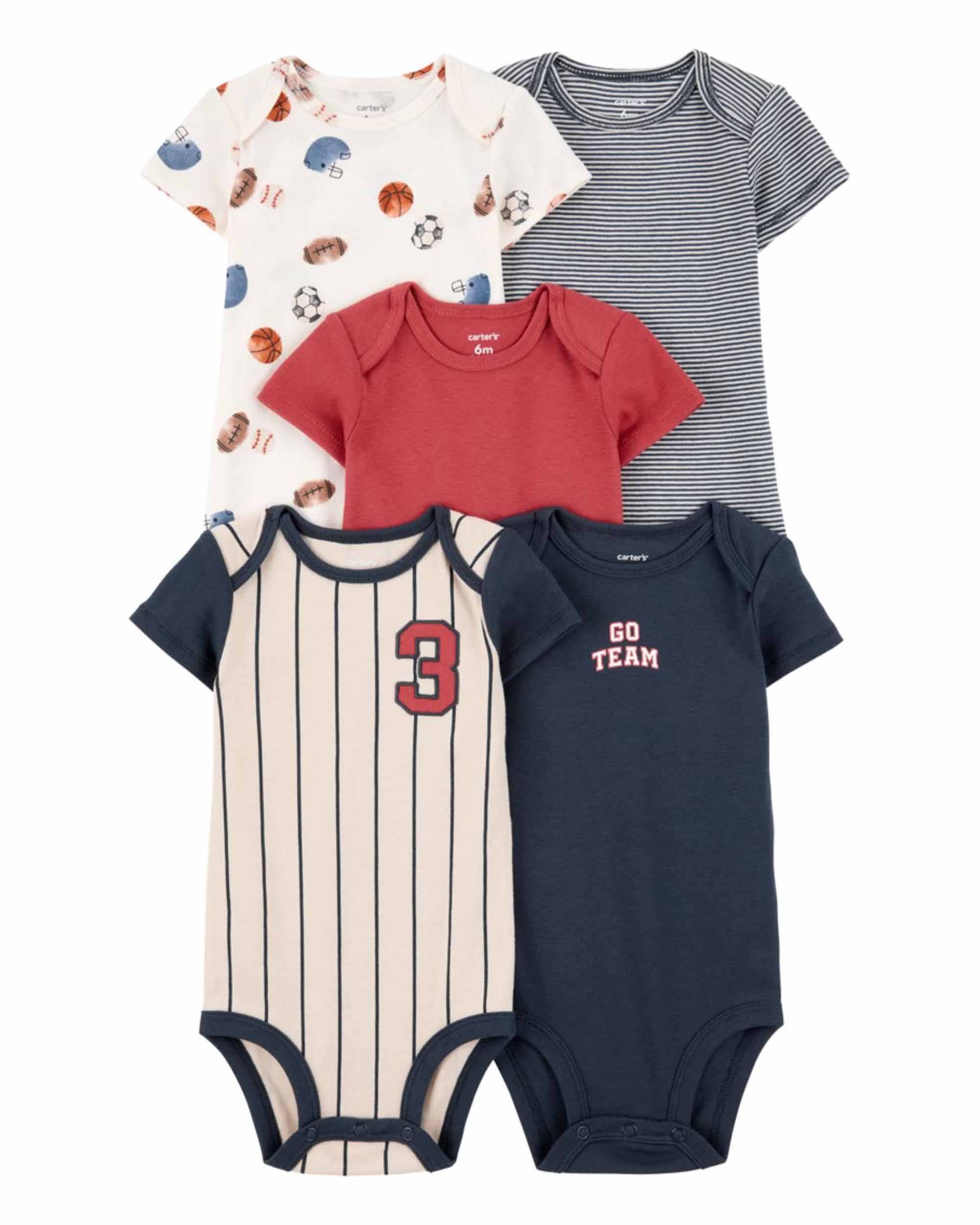 Carter's Baby Boys 5-Pack Baseball and Sports Bodysuits â€“ Assorted