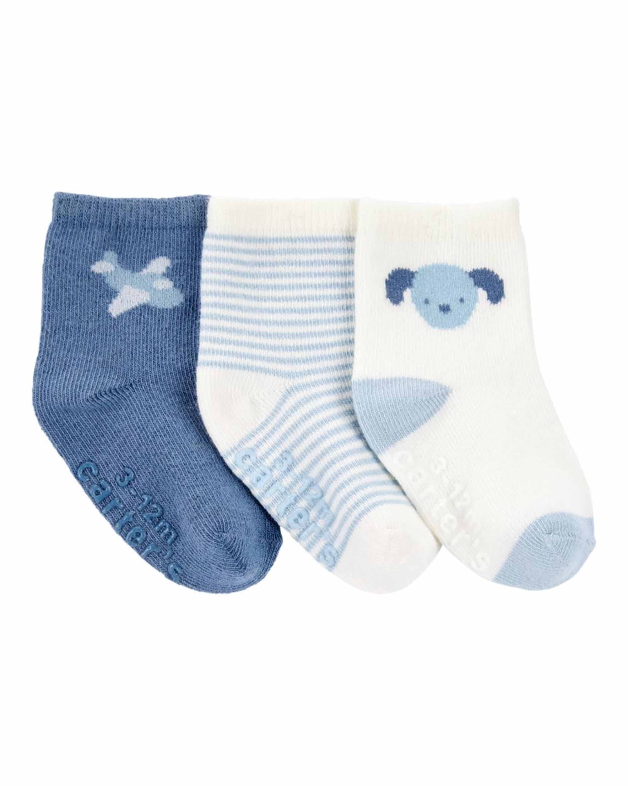 Carter's 3-Pack Striped Ankle Socks - Blue & White