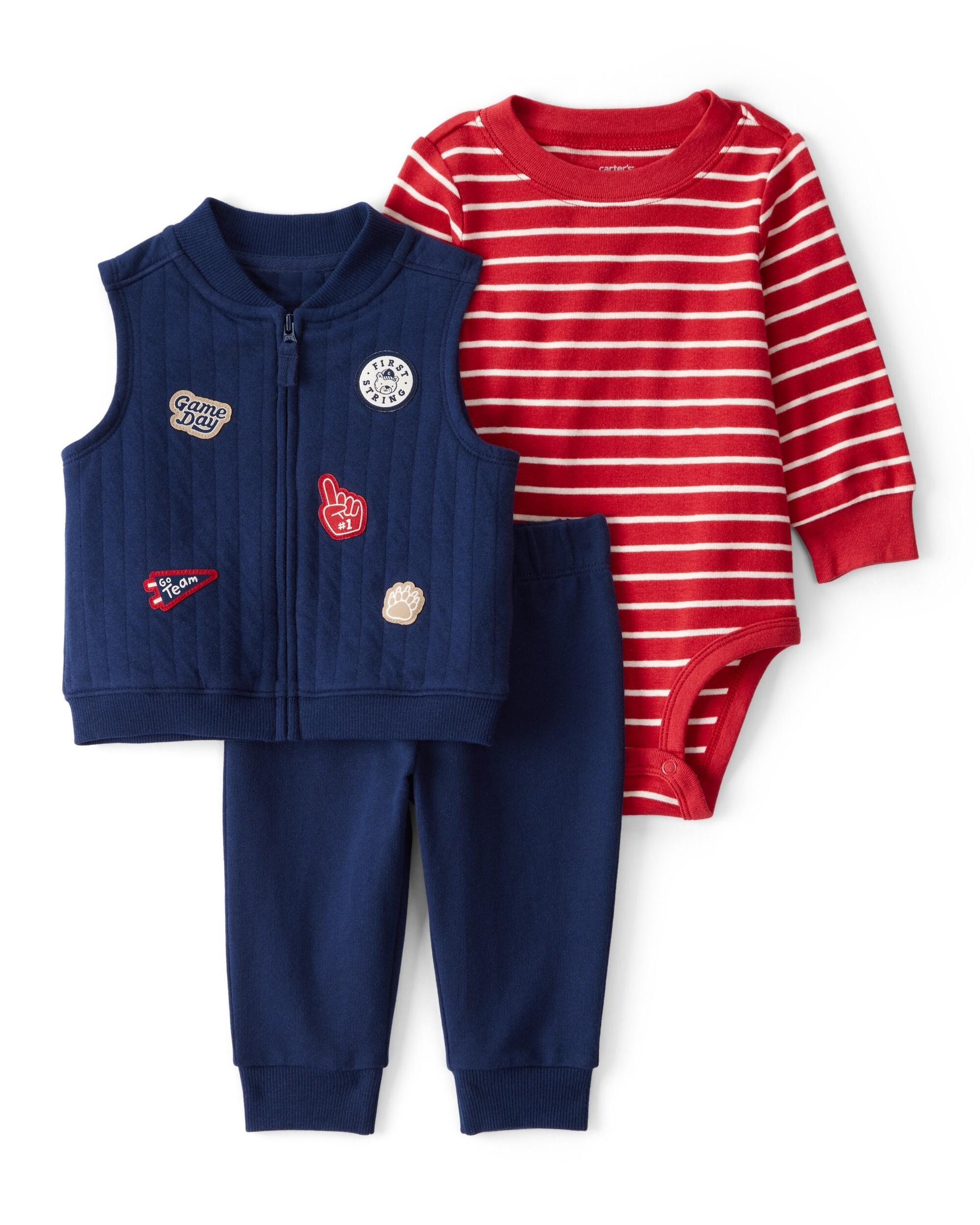 Carter's 3-Piece Game Day Little Vest Set - Navy & Red