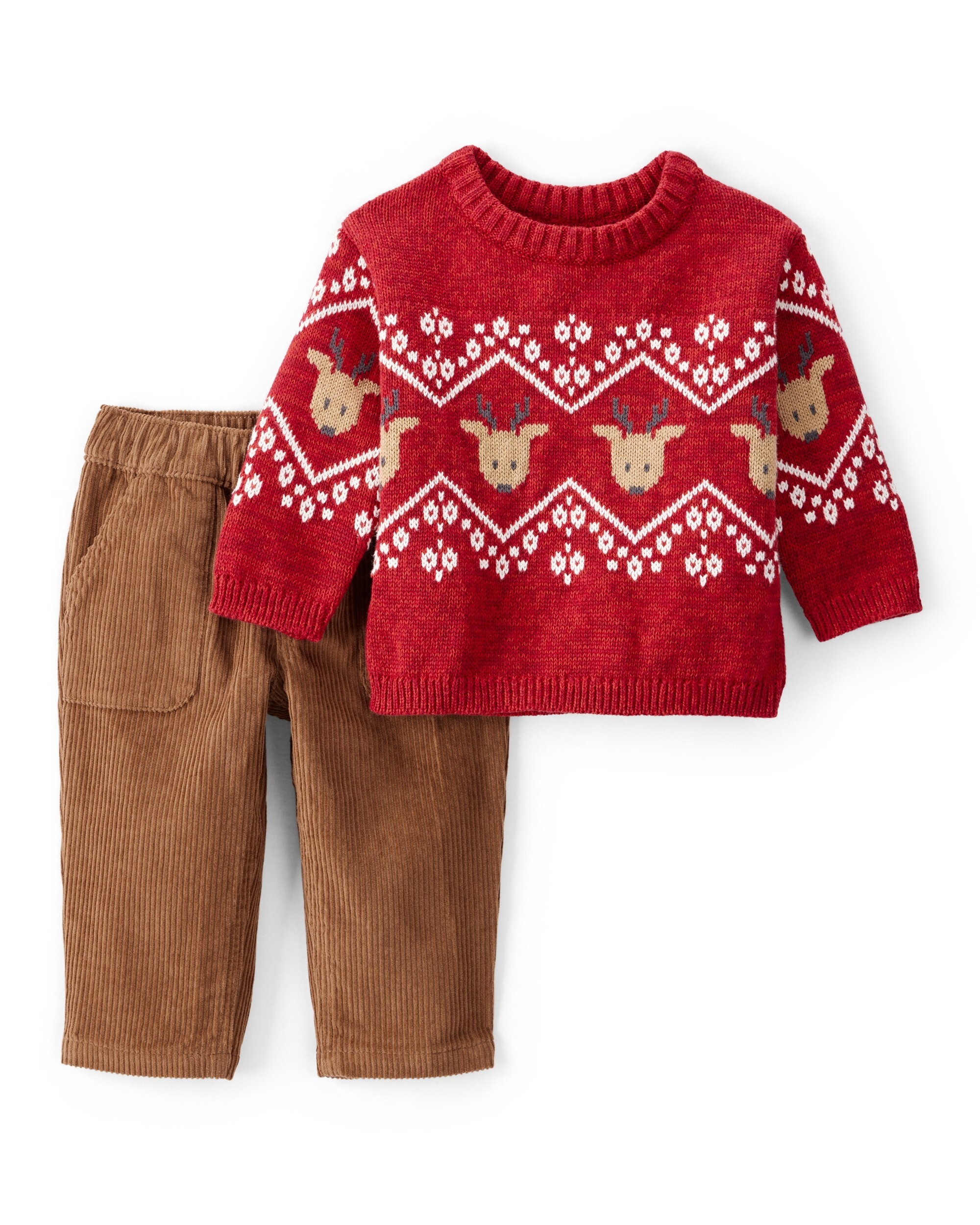 Carter's Infant Boy 2-Piece Fair Reindeer Long-Sleeve Sweater & Pant Set, Red & Brown