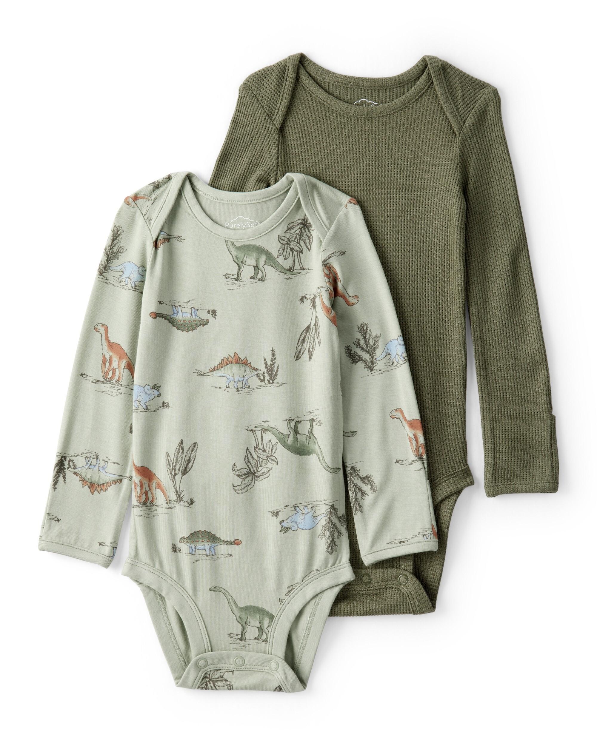 Carter's 2-Pack Dinosaur Print PurelySoft Long-Sleeve Multipack Bodysuits - Green