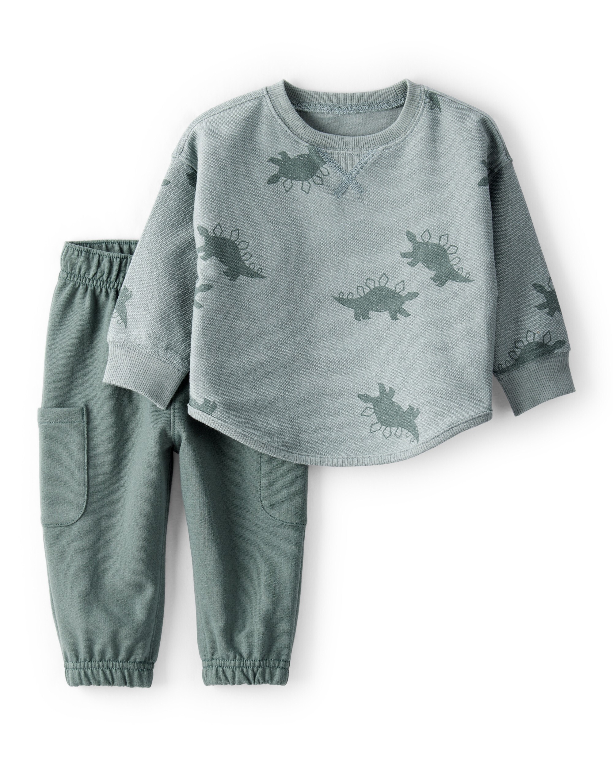 Carter's Baby Boys Tonal Dino 2 Piece Playwear Set, Multicolor