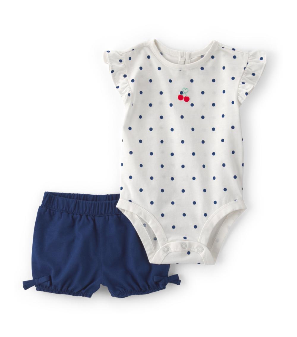 Carter's Baby Girls Dot Cherry Art Bodysuit Pant Set, Blue