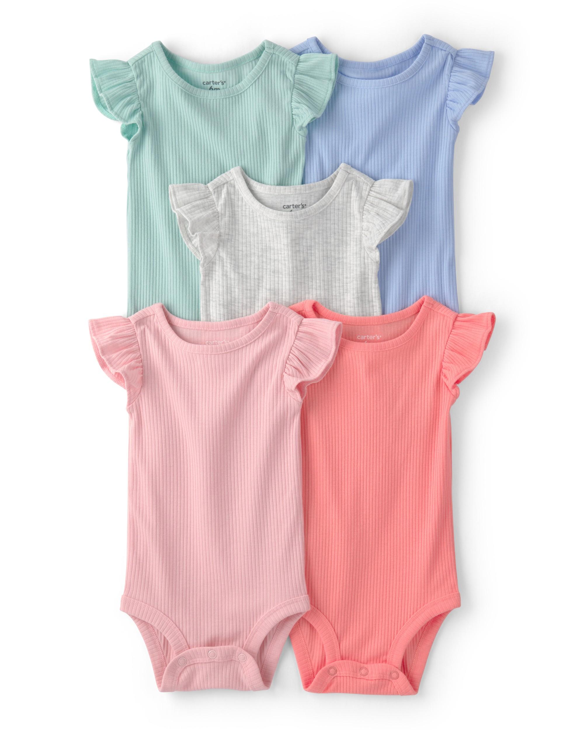 Carter's Baby Girls 5-Pack Multipack Ruffle-Sleeve Bodysuits - Pink/Blue/Green