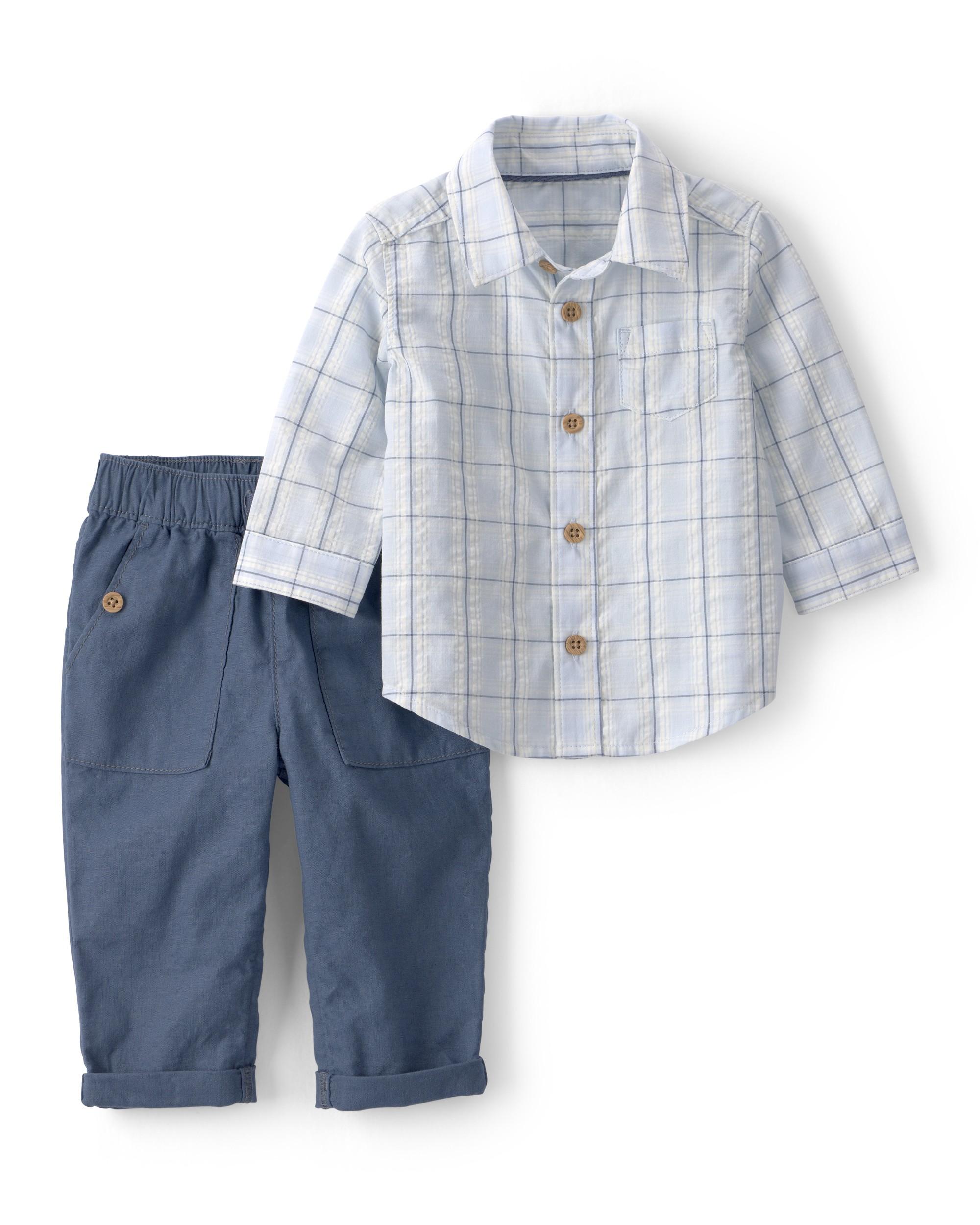 Carter's Baby Boys 2-Piece Plaid Shirt & Pant Set - Blue