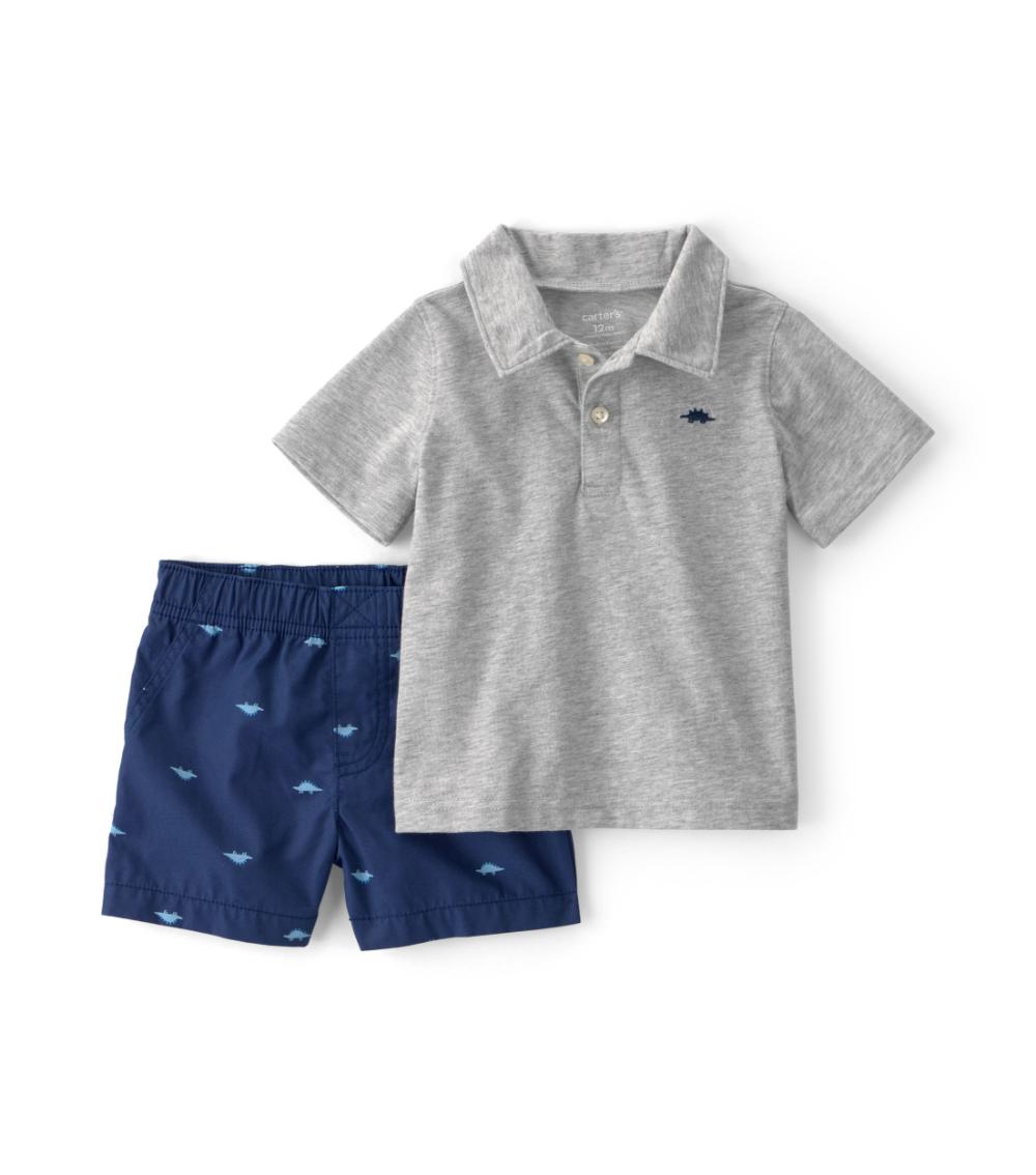 Carter's Baby Boys Dino Polo 2 Piece Playwear Set, Multicolor