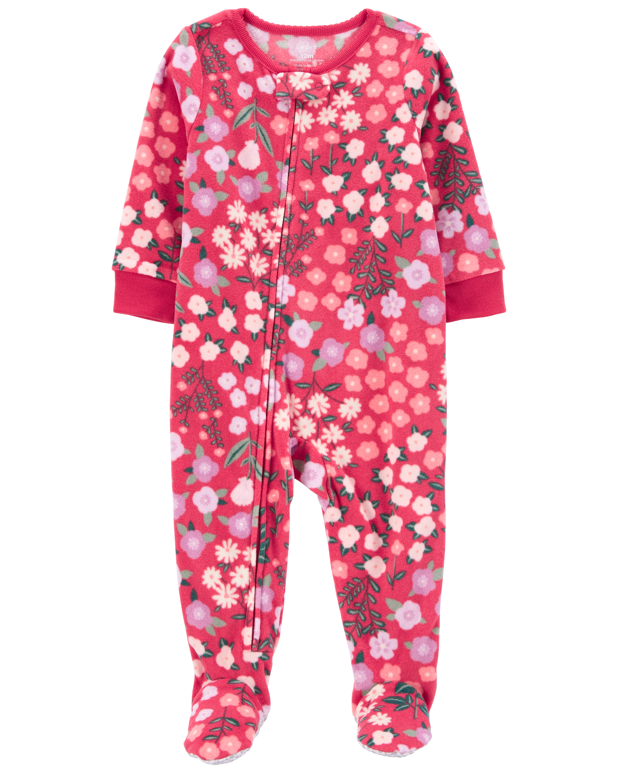 Carter's 1 Piece Fleece Footed Red Floral Pajama