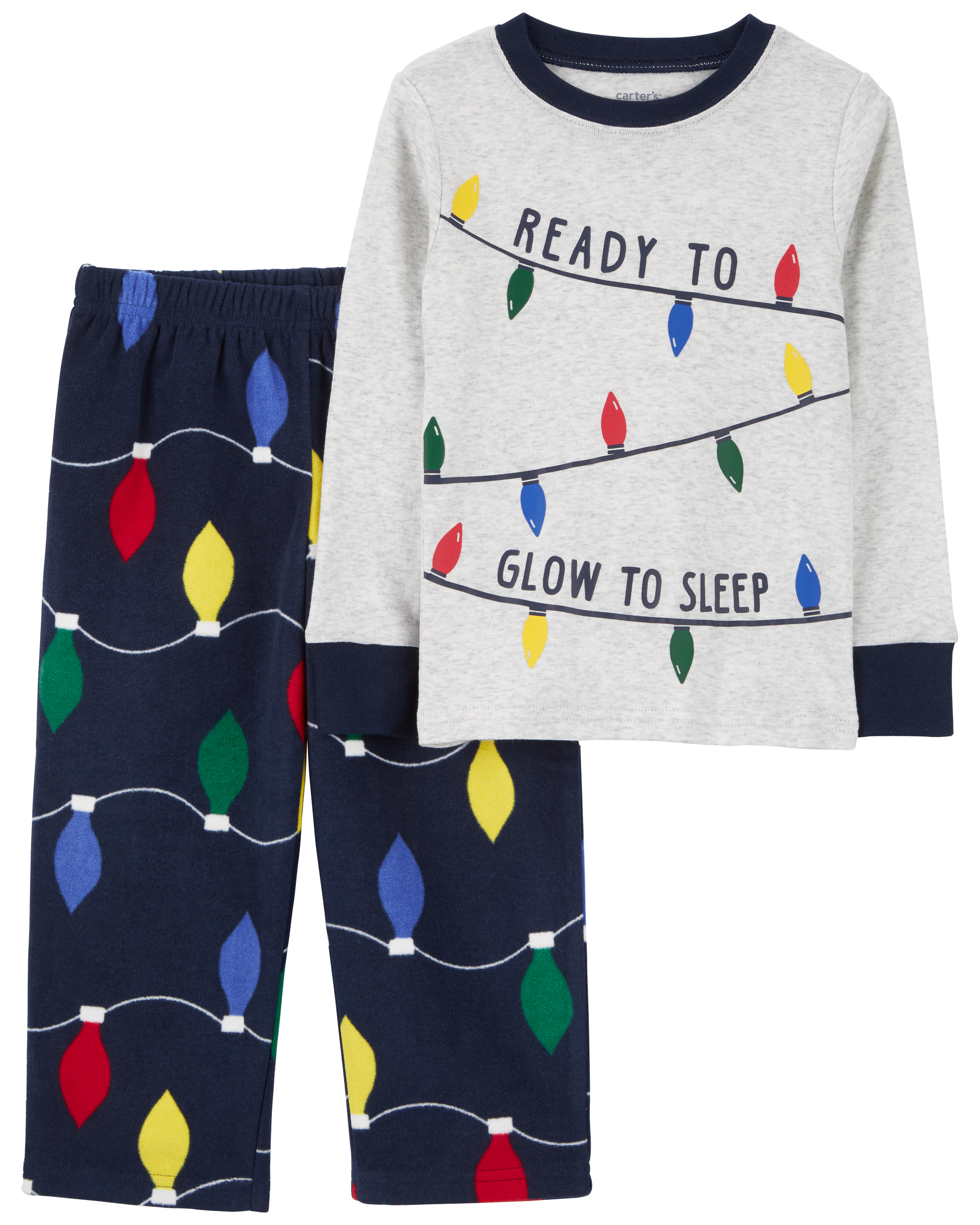 Oshkosh FA23 TN 2pc Fleece PJs Grey-Navy Chr Lights Prt