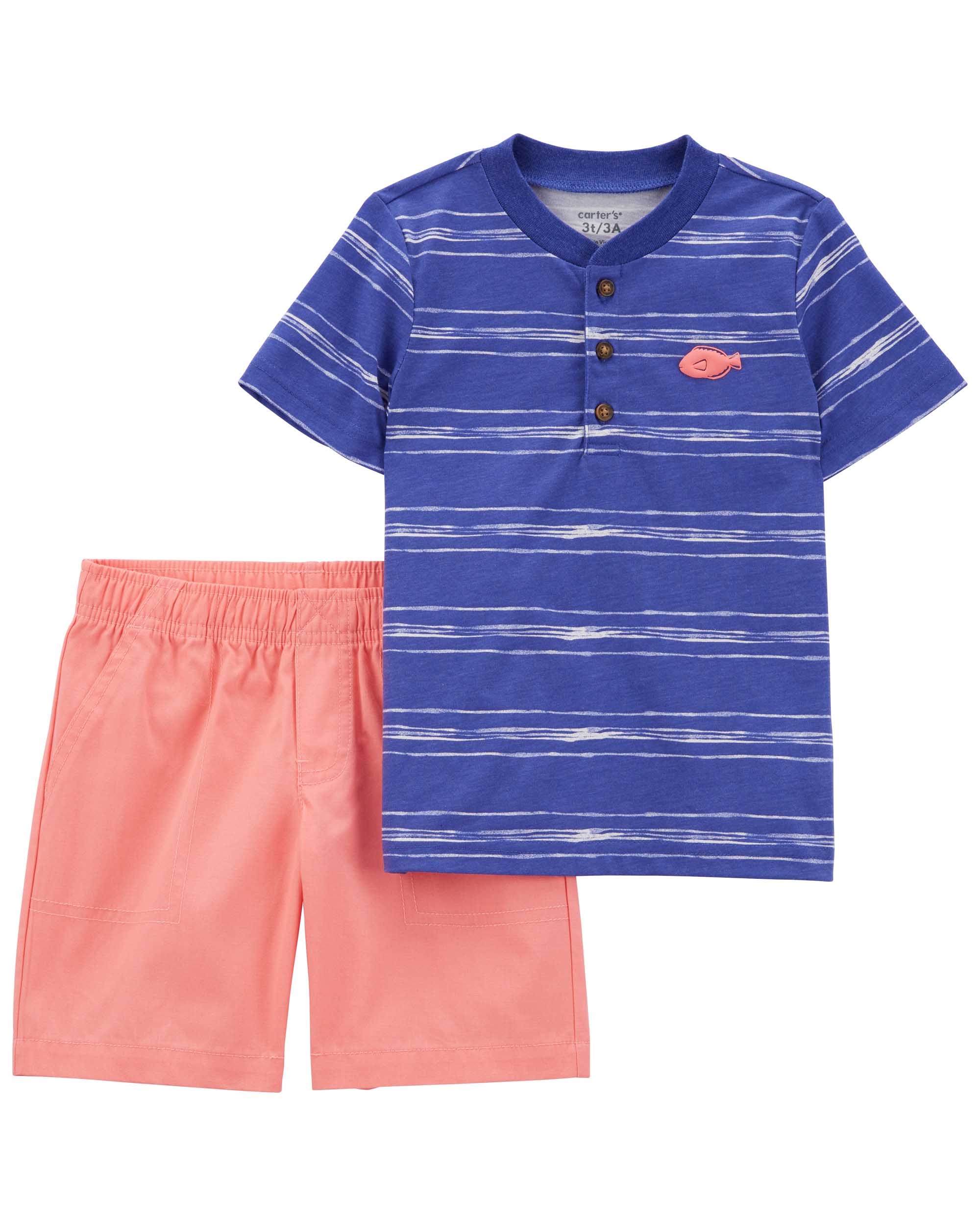 Carter's 2-Piece Striped Henley T-Shirt and Shorts Set