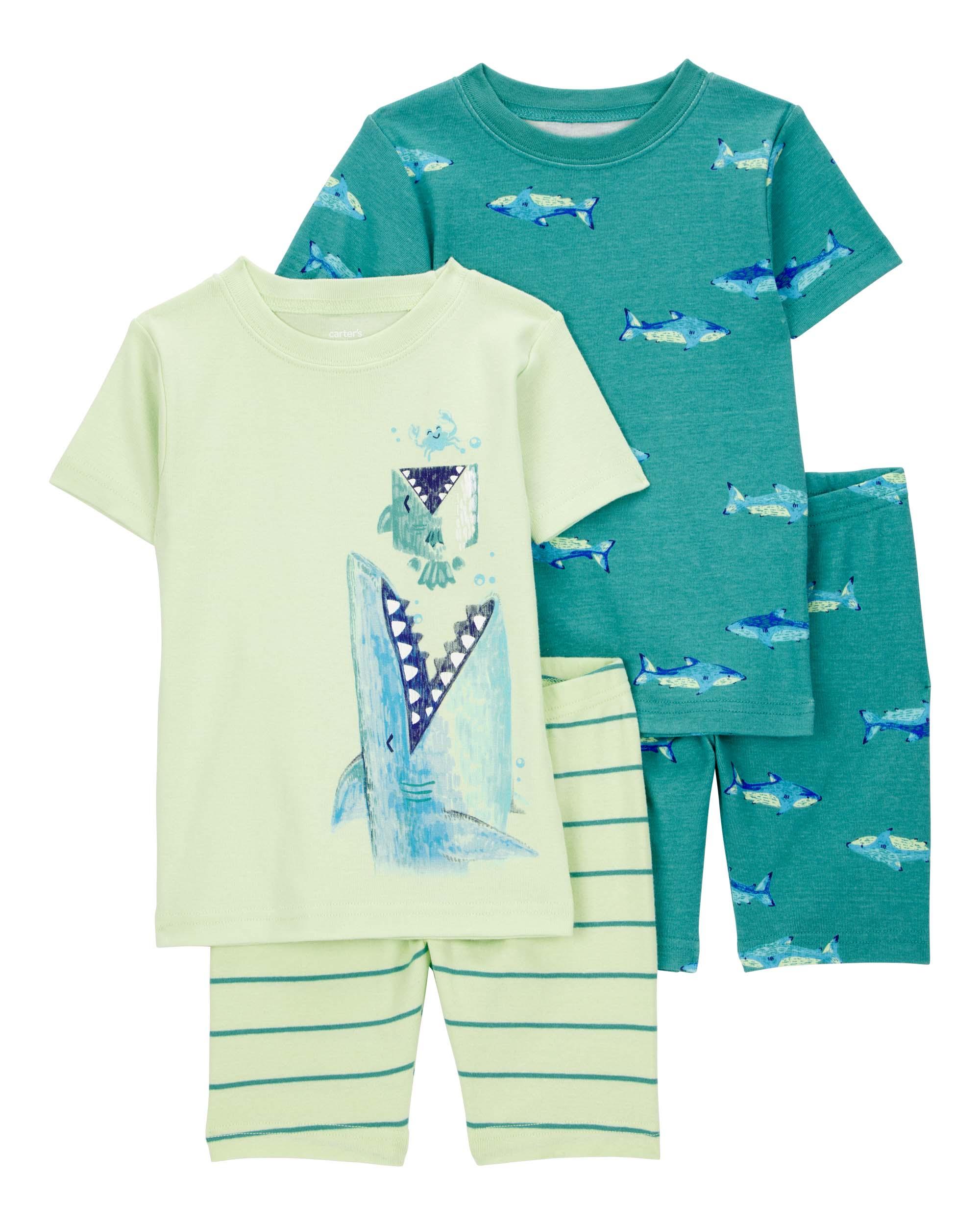 Carter's Toddler Shark Print Snug Fit Cotton 4-Piece Pajamas - Green