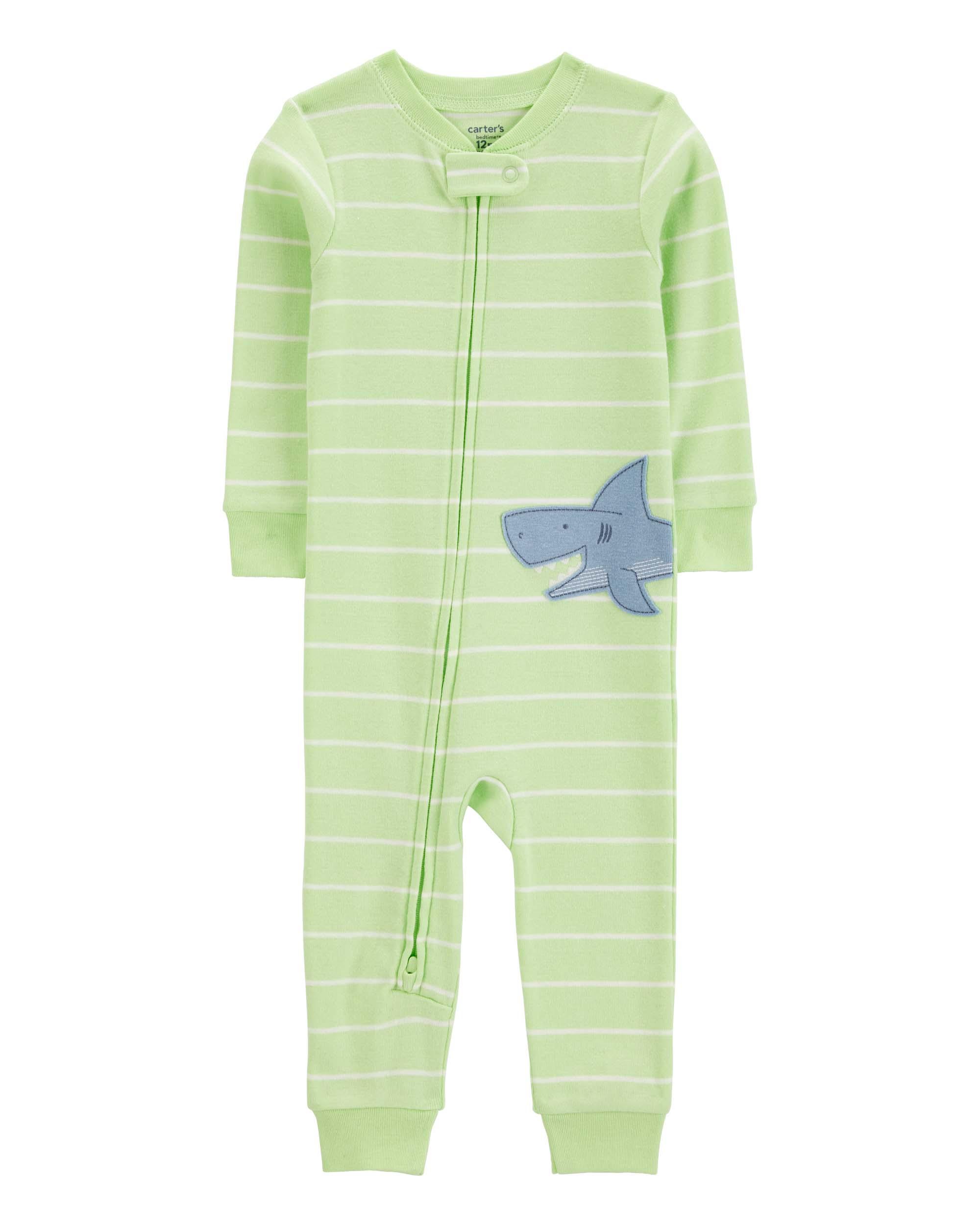 Carter's Toddler Shark Striped Snug Fit Cotton Footless 1-Piece Pyjamas - Green