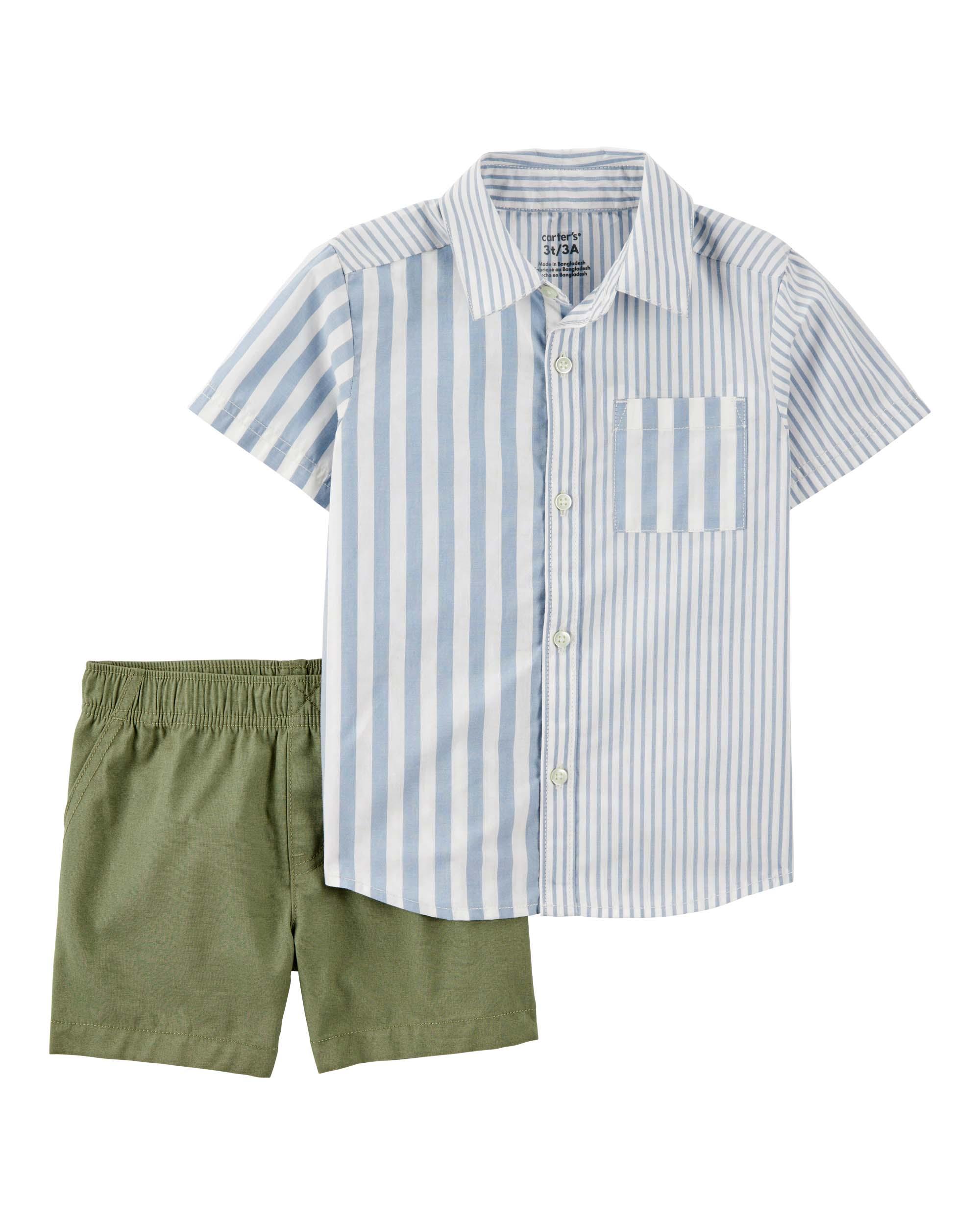 Carter's Toddler 2-Piece Striped Button-Front Shirt & Short Set - Blue & Green