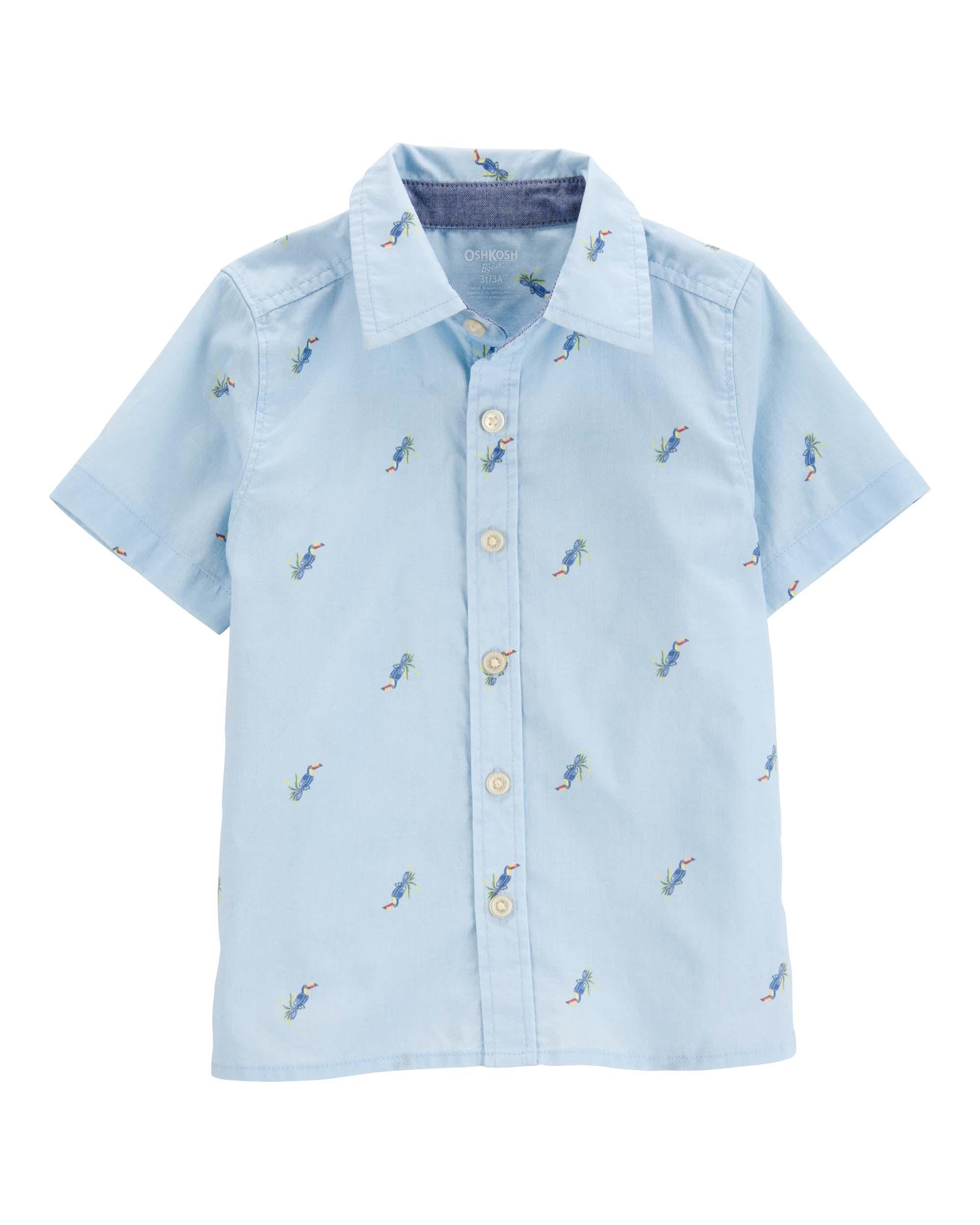 OshKosh B'gosh Toddler Toucan Print Short-Sleeve Button-Front Shirt - Blue