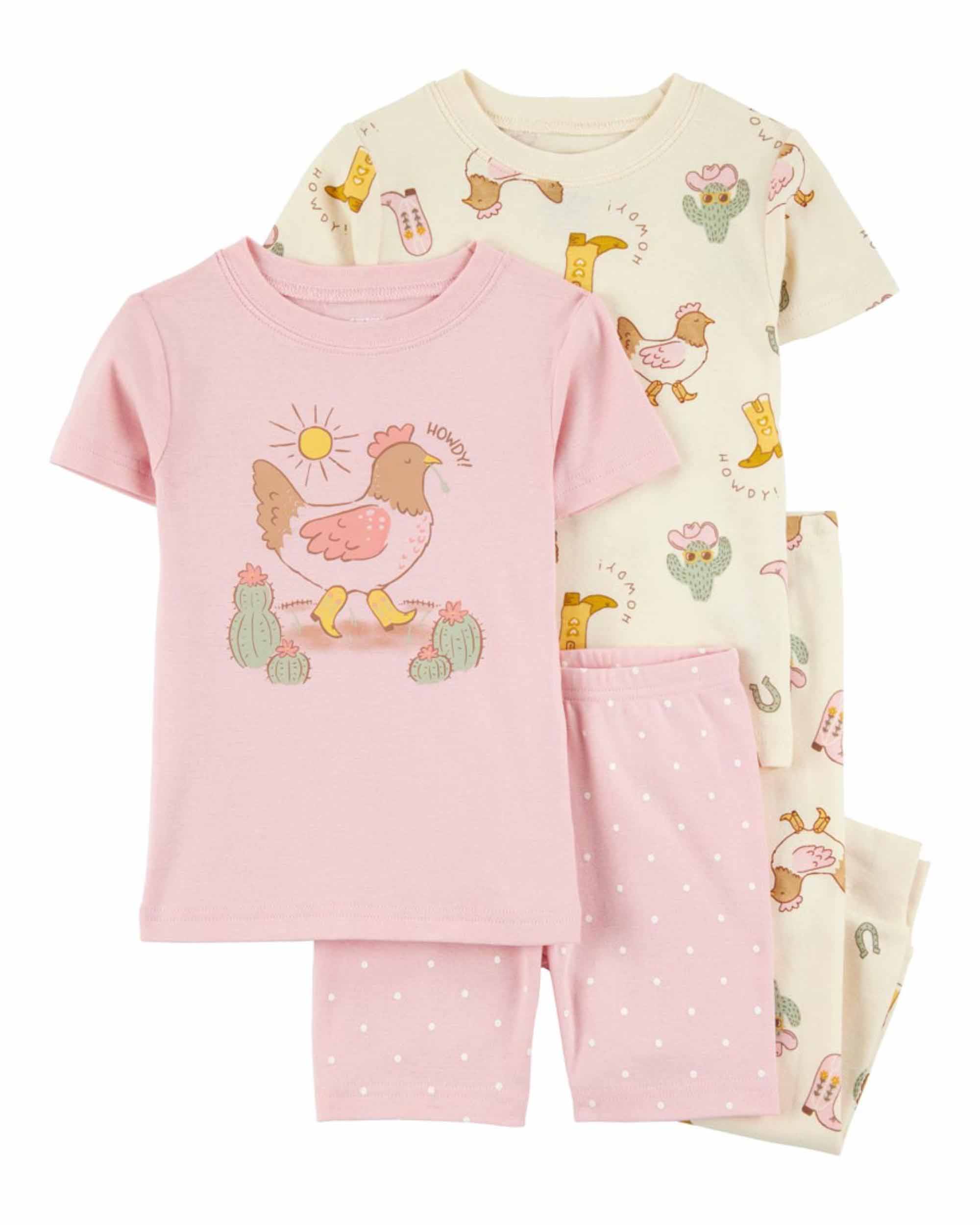 Carter's 4-Piece Chicken Printed Pyjamas Set - Pink & Cream