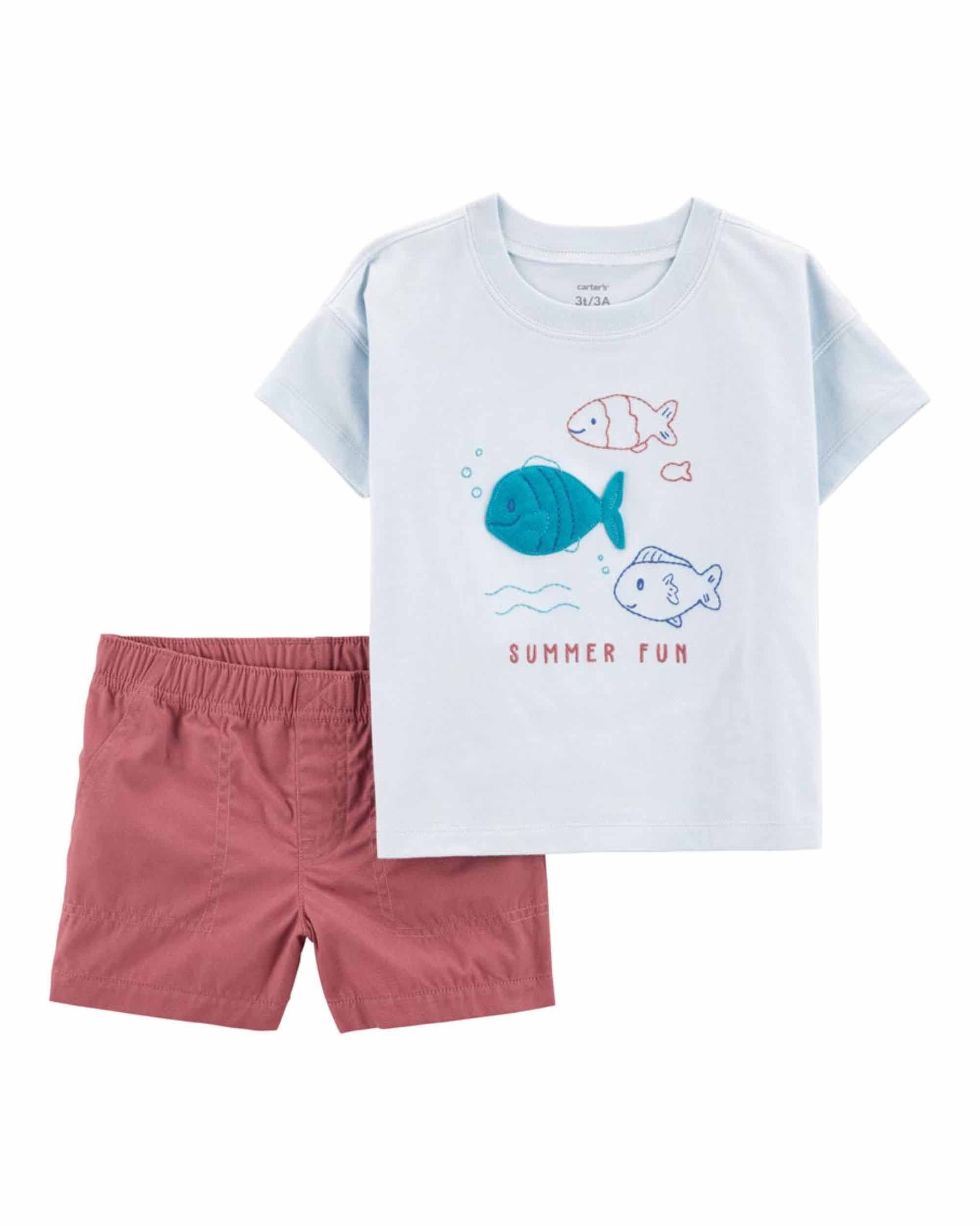 Carter's 2-Piece Fish Print Tee and Shorts Set - Blue & Pink