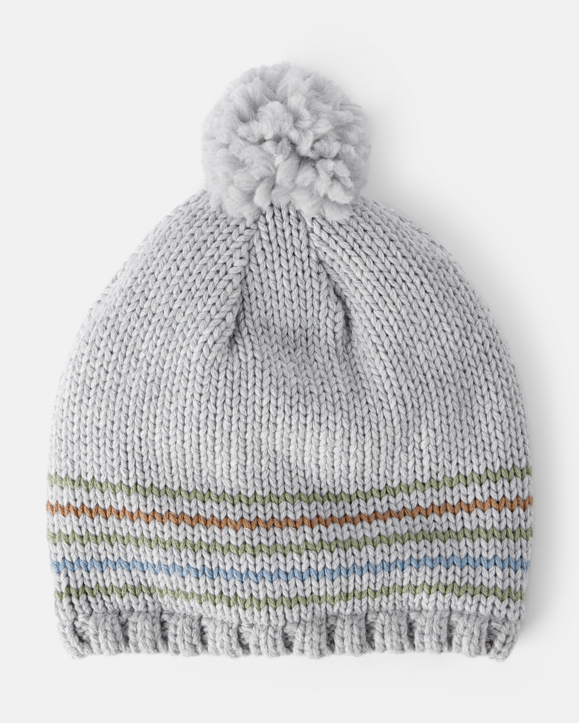 Carter's Toddler Boy Striped Pom Winter Hat, Grey - 2