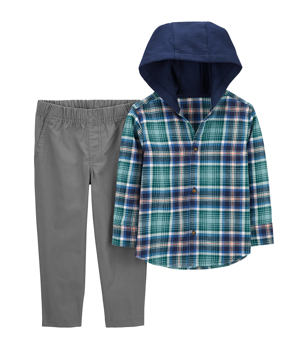 Carter's 2-Piece Plaid Hooded Button-Front & Pant Set