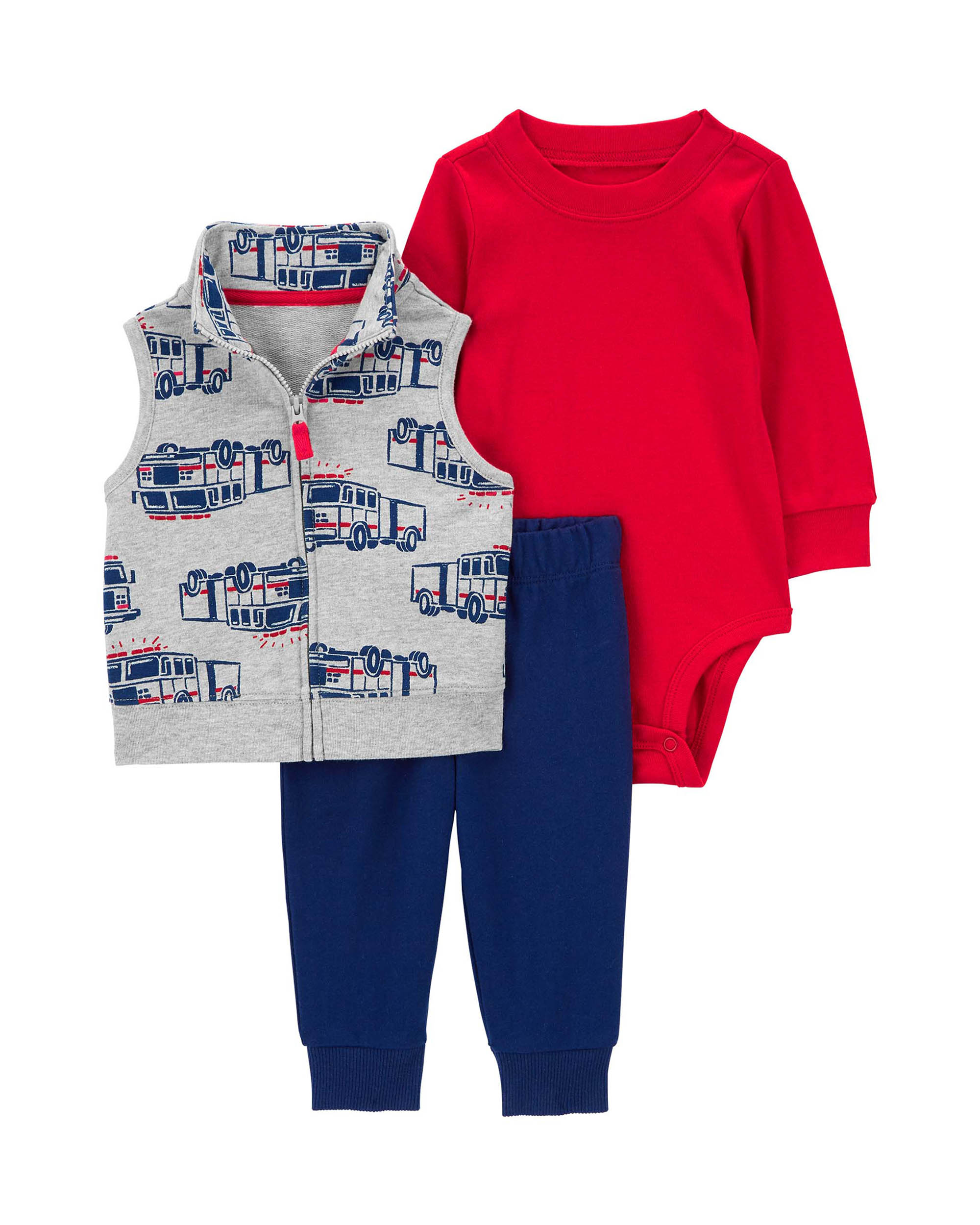 Carter's 3-Piece Fire Truck Print Vest Set