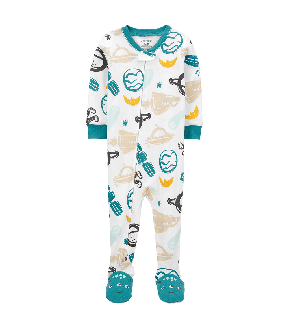 Carter's Baby Boys' Space Adventure Zip-Up Sleep & Play - Teal/White