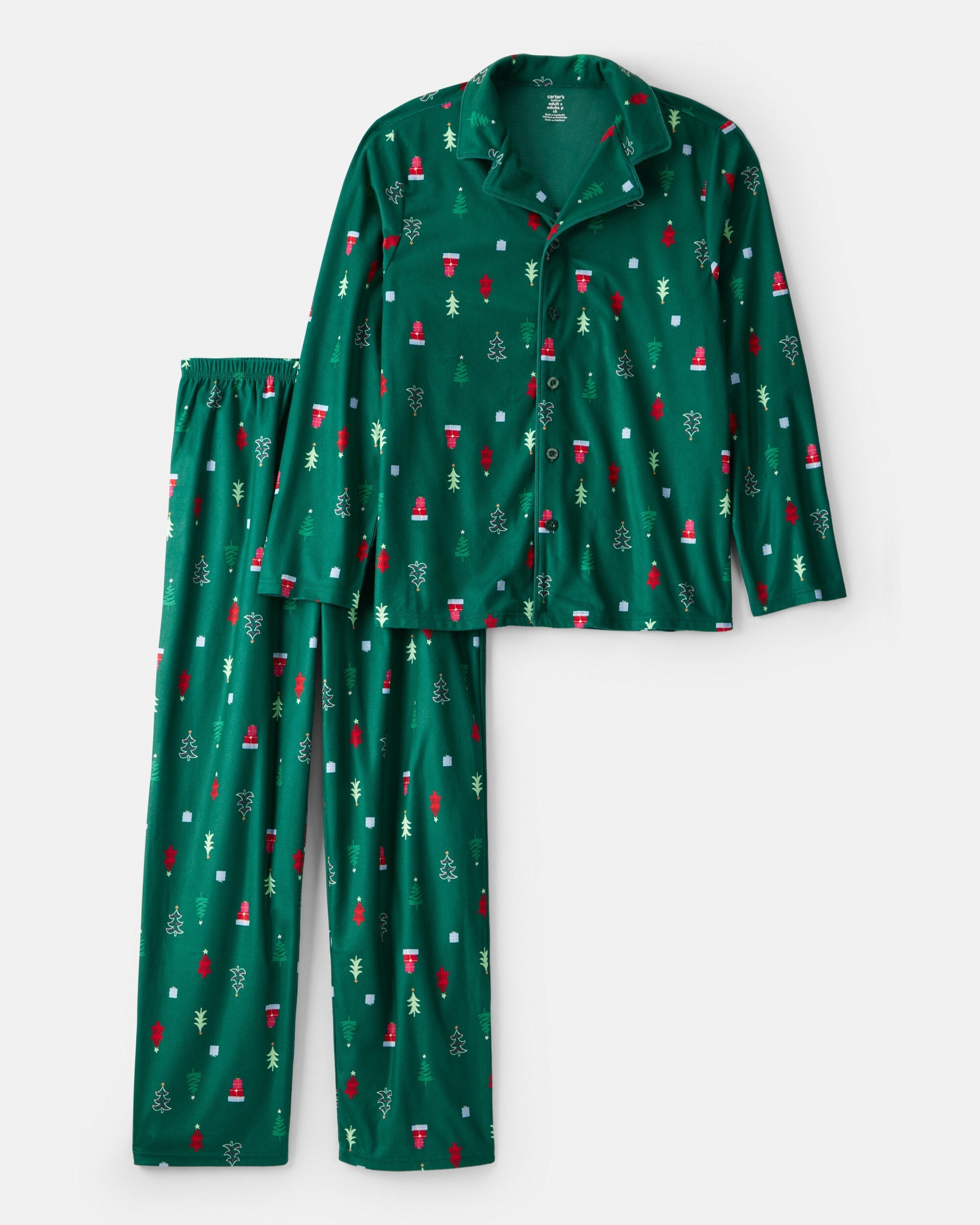 Carter's Adult Christmas Trees 100% Cotton Long-Sleeve Snug Fit 2-Piece Pajamas, Green