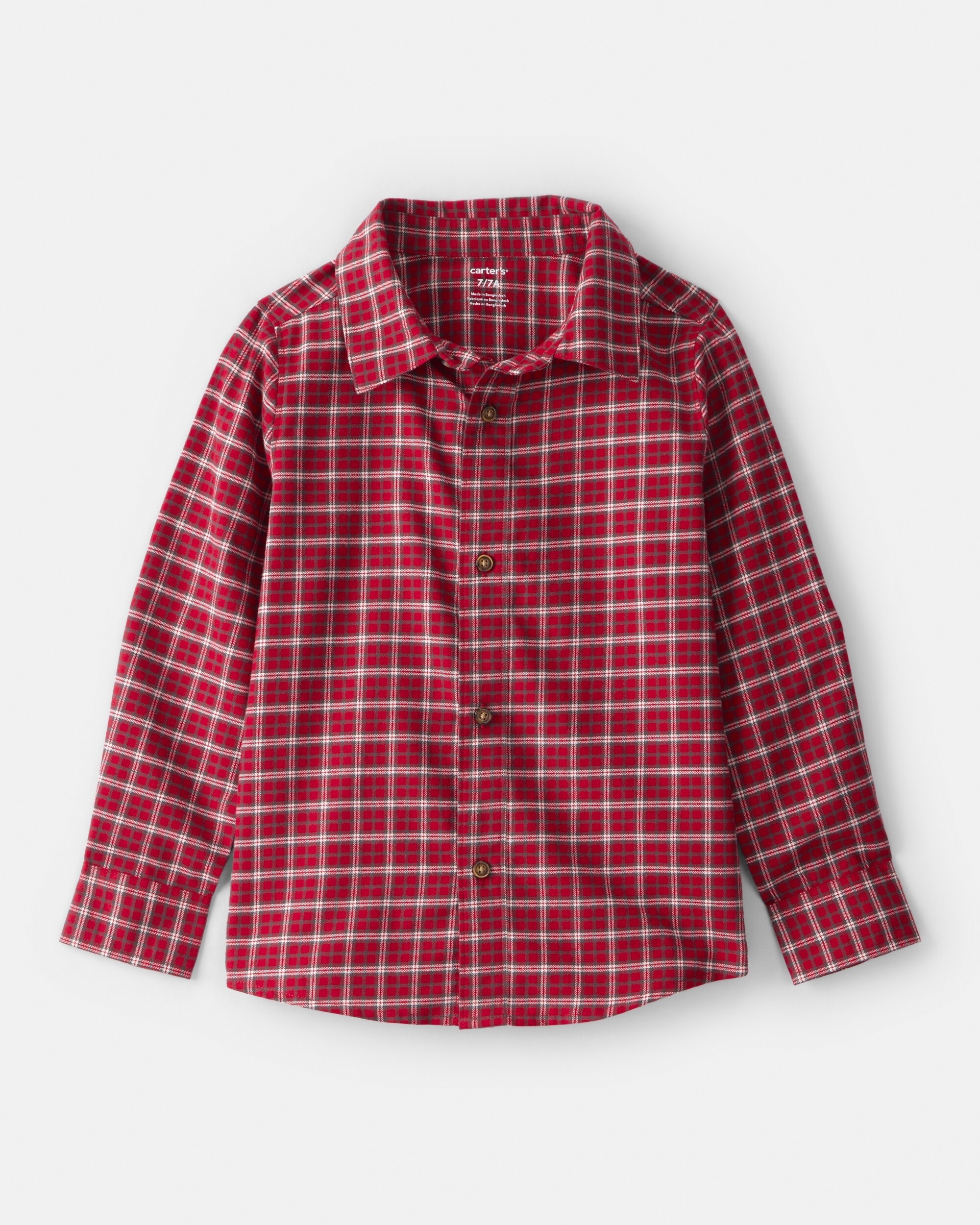 Carter's Boys Plaid Cotton Long-Sleeve Button-Down Shirt, Red 
